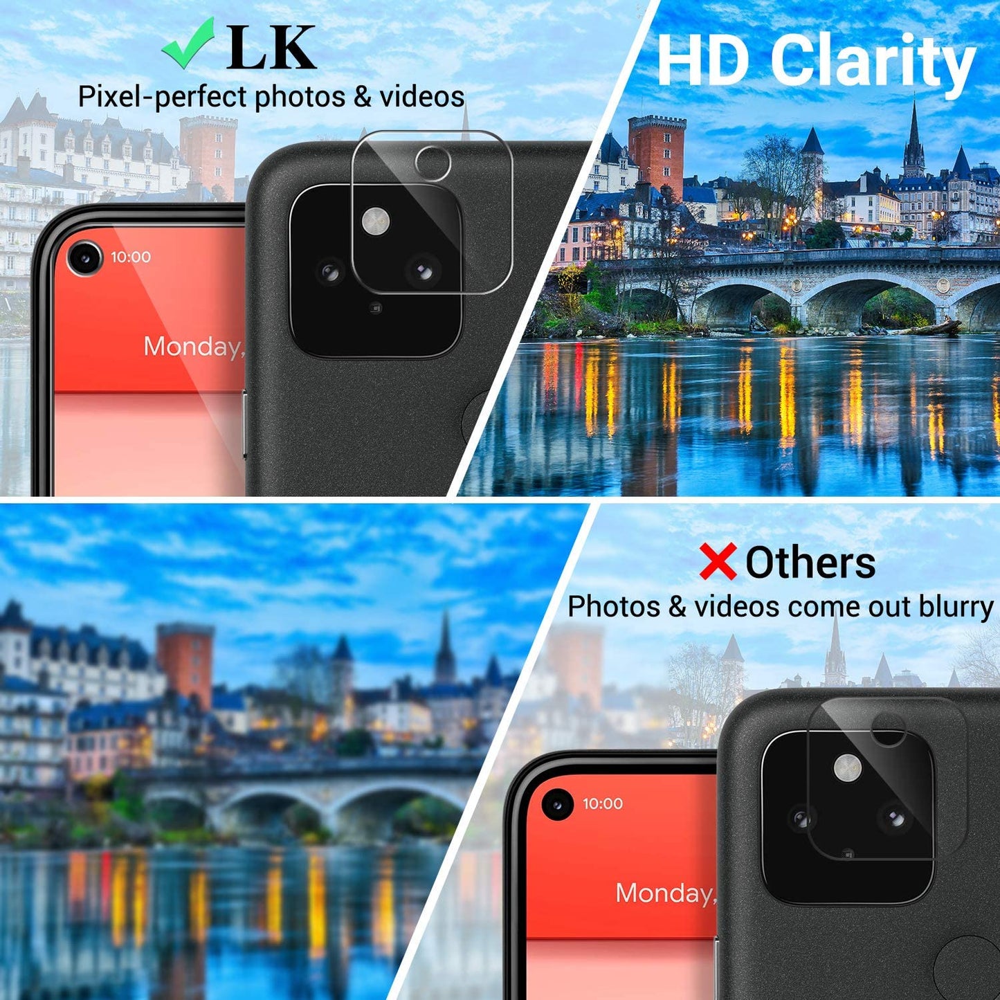 6 Pack LK 3 Pack Screen Protector + 3 Pack Camera Lens Protector for Google Pixel 5, Tempered Glass, Easy Frame Installation, HD Ultra-Thin  LK   