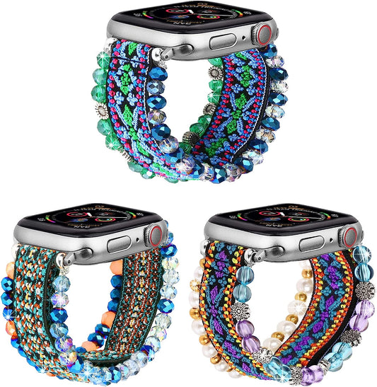 DKGKOO Beaded Bracelet Compatible for Apple Watch Band 40Mm 38Mm 41Mm / 44Mm 42Mm 45Mm, Iwatch Series 7/SE/6/5/4/3/2/1 Women Fashion Handmade Adjustable Elastic Stretch Strap for 4.7"-6.3"Wrist(3 Pack)  DKGKOO   