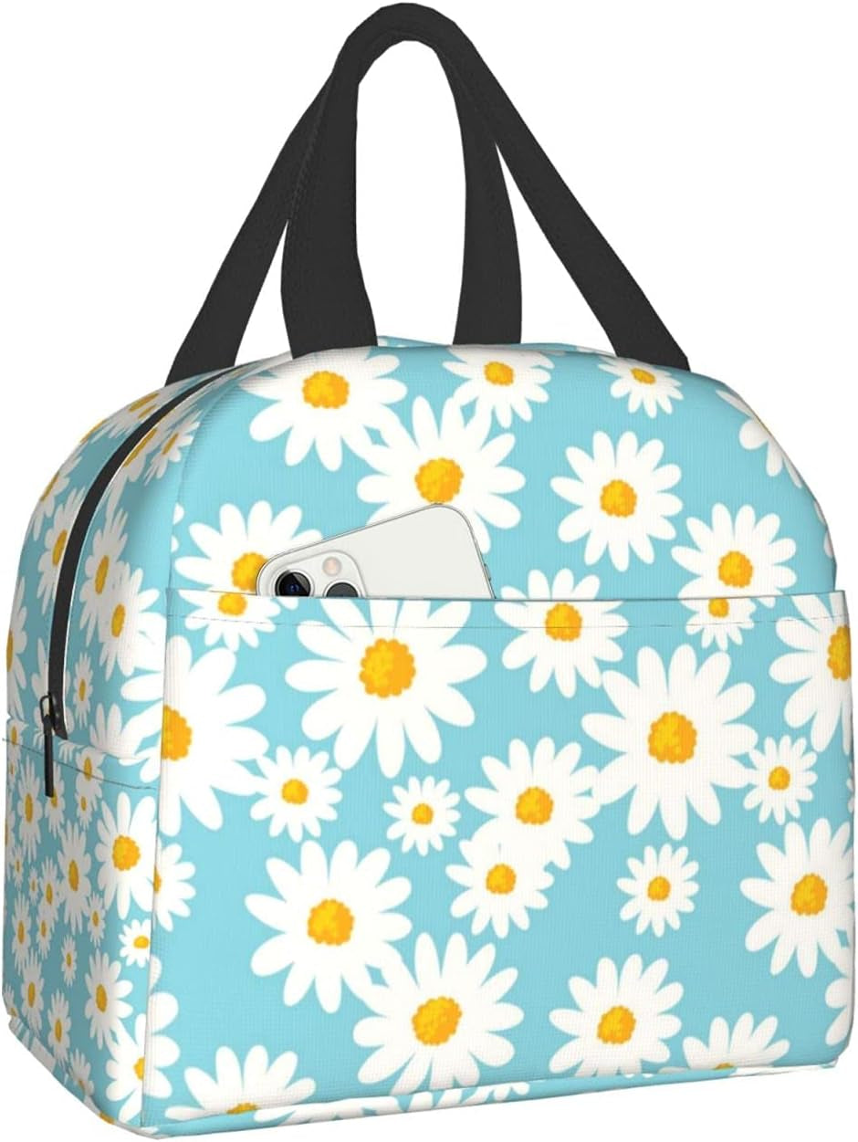 Fashion Blue and White Patchwork Lunch Box Insulated Cooler Lunch Tote Bag Travel Picnic Durable Shopping Reusable Waterproof Bags for Women  carati   