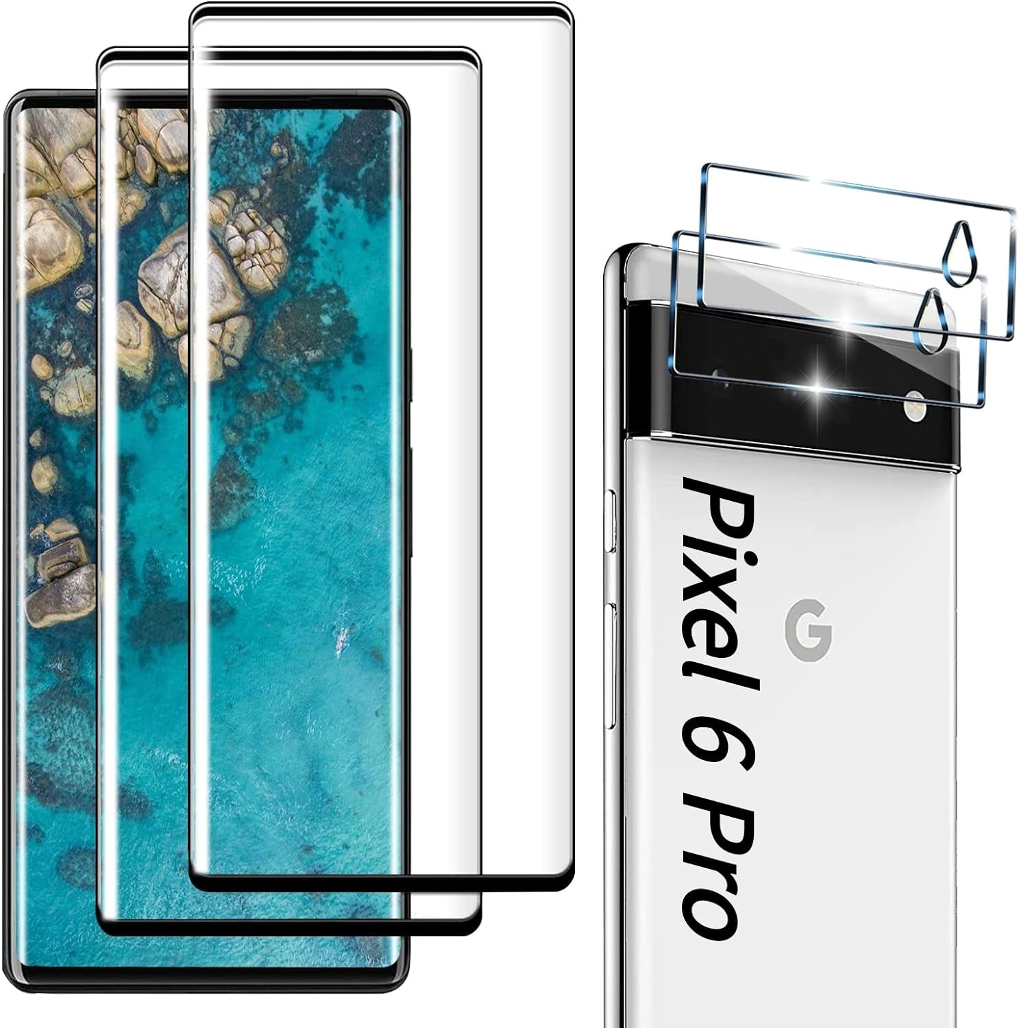 [2+2 Pack] Google Pixel 6 Pro Screen Protector, 9H Tempered Glass, Ultrasonic Fingerprint Support, 3D Curved,Hd Clear Scratch Resistant for Google Pixel 6 Pro 5G Glass Screen Protector  Arshek   