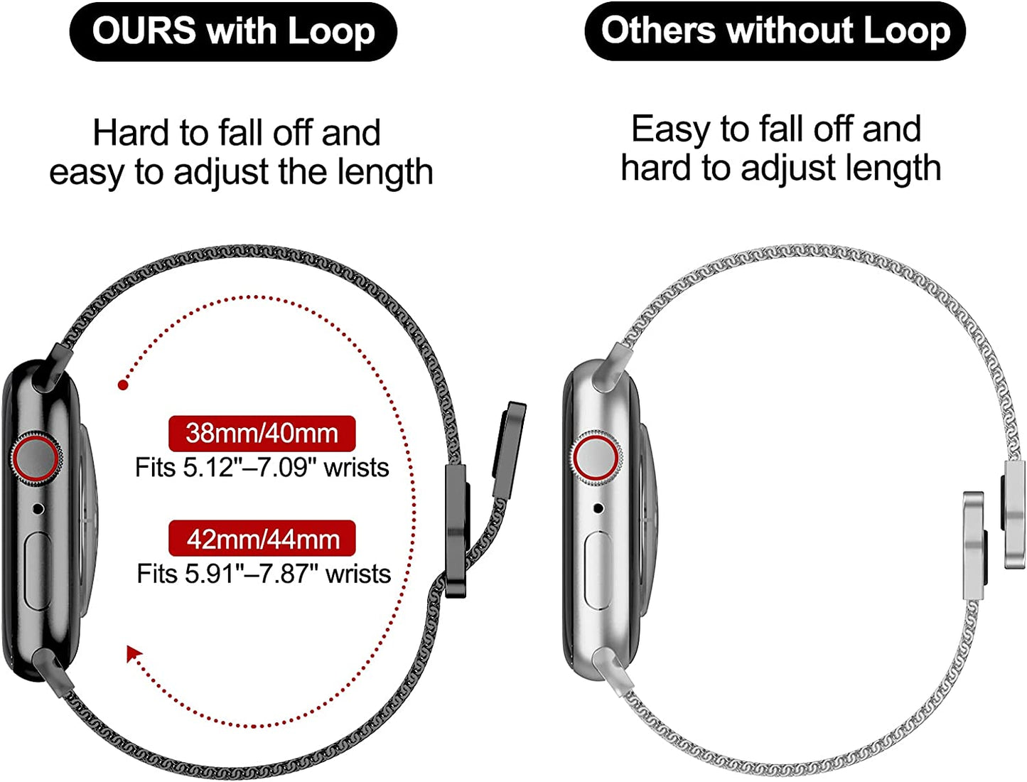 Geoumy Magnetic Band Compatible with Apple Watch 38Mm 40Mm 41Mm 42Mm 44Mm 45Mm 49Mm, Stainless Steel Mesh Milanese Strap, Metal Wristband for Iwatch SE Series 8 7 6 5 4 3 2 1 for Women Men  Geoumy   