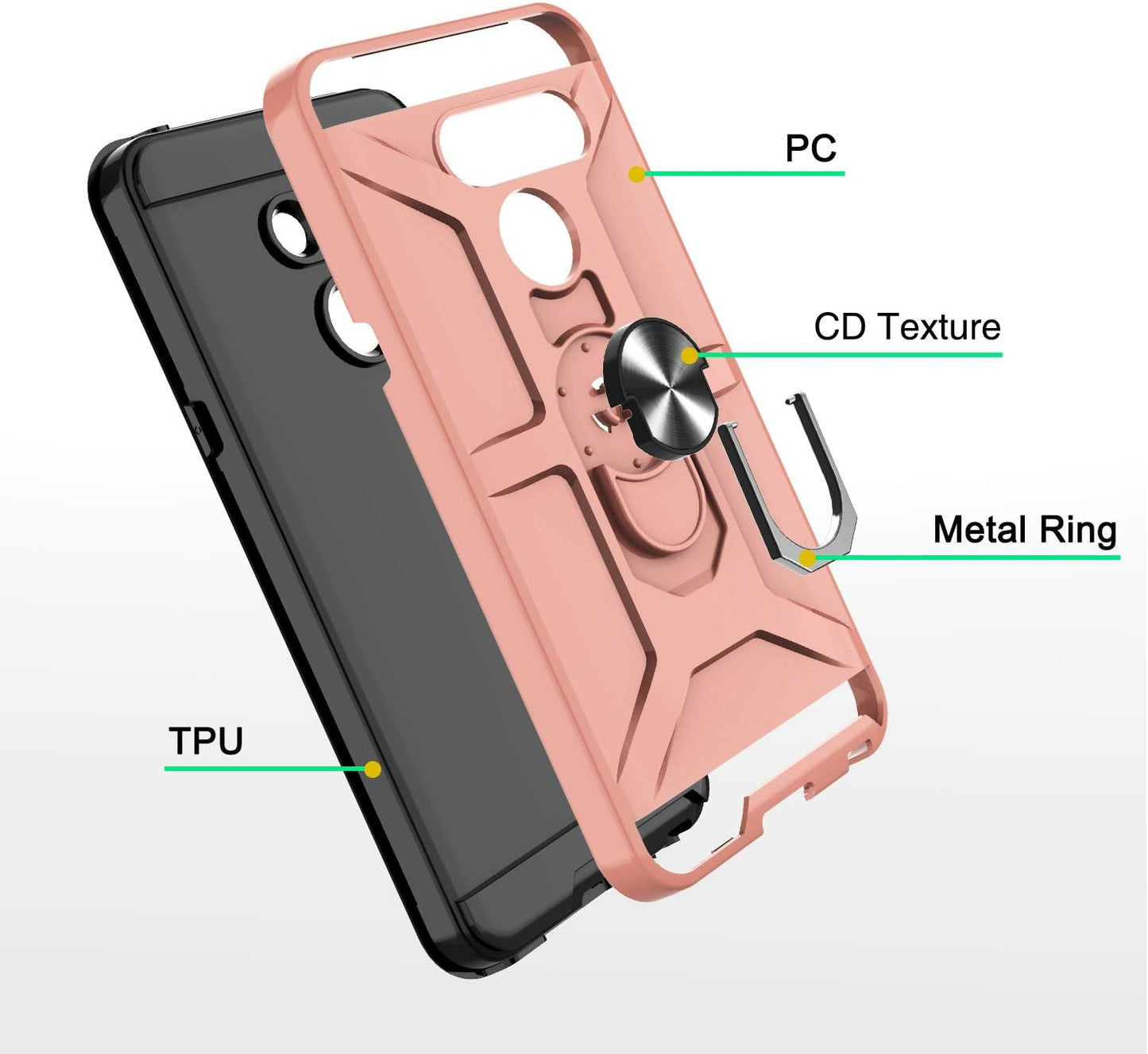 G8 Thinq Case, G8 Case with HD Screen Protector, Atump 360° Rotation Ring Holder Kickstand [Work with Magnetic Car Mount] PC+ TPU Phone Case for LG G8, Rose Gold  Atump   