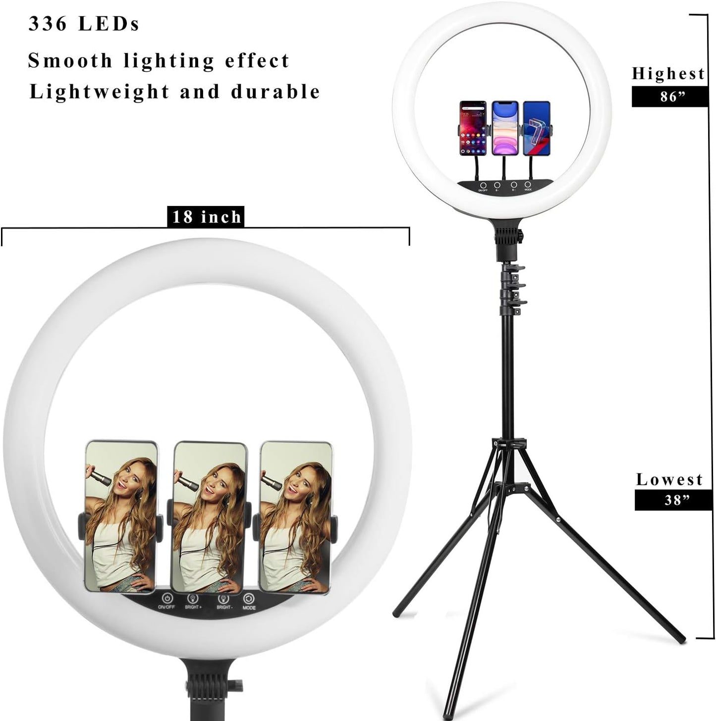 18" Inch Remote LED Ring Light with Tripod Stand,Thecosky 2021 Big Color Temperature Ajustable 2700K-6500K LED Stream Light with 3 Phone Holders for Camera Photography, Youtube Videos, Selfie ,Makeup  Thecosky   