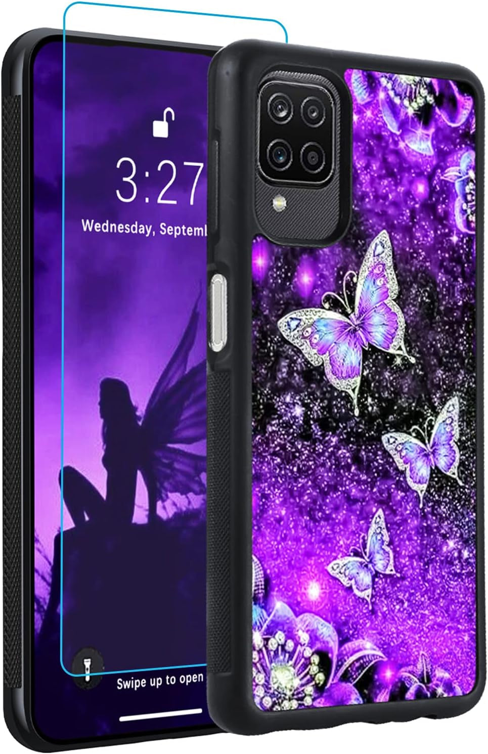 OOK Designs for Samsung Galaxy A53 Case Glitter Purple Butterfly Nebula Space Design Hard Pc+Soft TPU Bumper Anti-Slip Ultra Thin Cover Protective Shockproof Case for Galaxy A53  OOK A12 Case  