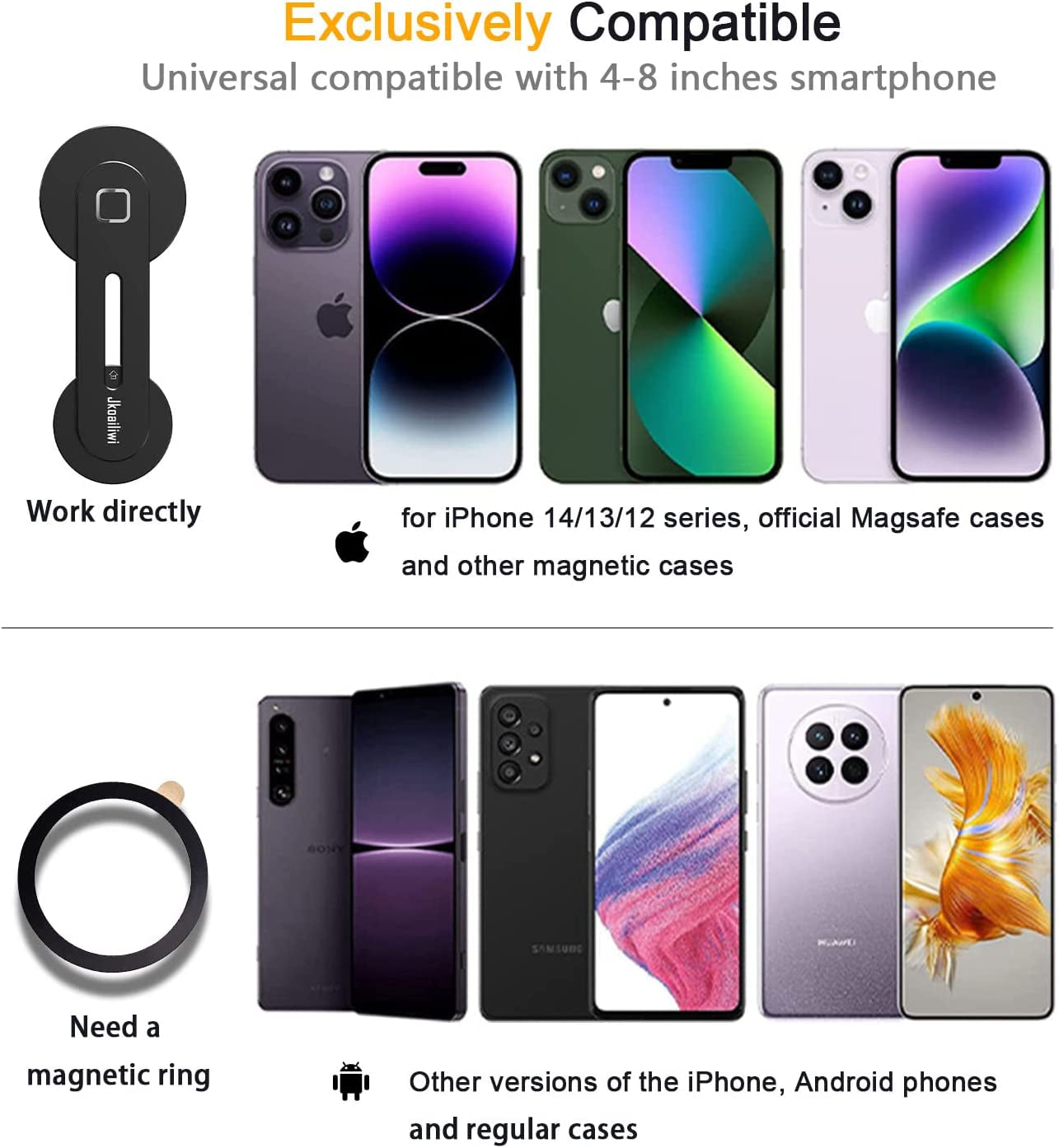 Jkoailiwi Dual Screen Magnetic Phone Holder for Laptop - Adjustable Slim Phone Mount for Monitor'S Top and Side - Computer Extension Bracket for Tesla, Magsafe Iphone 14/13/12 & All Phones, Black  Jkoailiwi   