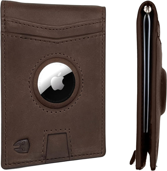 Bryker Hyde Airtag Wallet,Minimalist Front Pocket Wallet with Built in Airtag Holder, GPS, Slim Bifold, ID inside with Pull Tab Card Slot, Money Clip, RFID Blocking, Top Grain Leather(Texas Brown)  Bryker Hyde   
