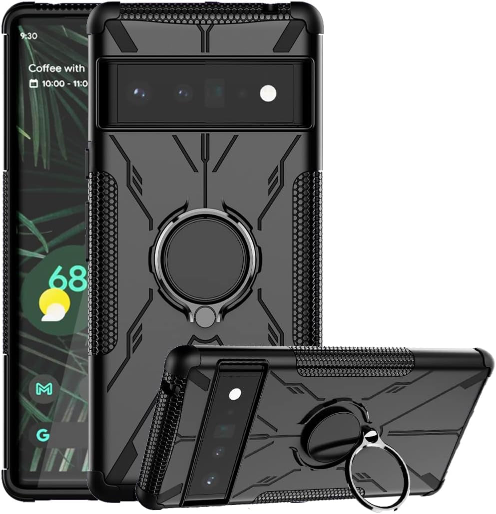 Gufuwo Phone Case for Pixel 6 Pro Case,Pixel 6 XL G8VOU Case, Metal Ring Holder Kickstand Stand Protection Cover for Google Pixel 6 Pro 5G (Black)  Gufuwo   