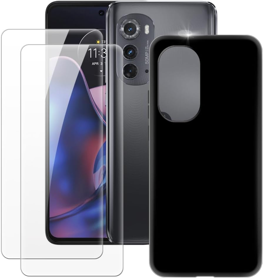 MILEGAO Motorola Edge 2022 Case + 2PCS Screen Protector Tempered Glass, Ultra Thin Bumper Shockproof Soft TPU Silicone Cover for Motorola Edge Gen.3 (6.6”) Rose  MILEGAO Black  