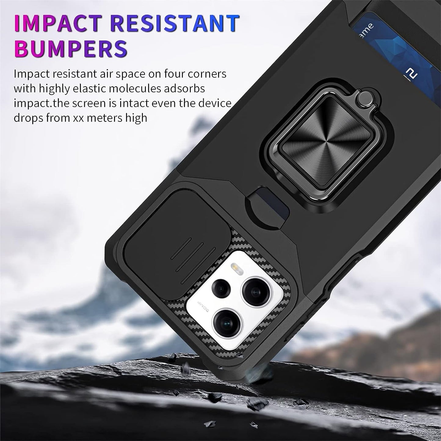 Ysnzaq for Xiaomi Redmi Note 12 Pro Case with Card Holder and Sliding Camera, Military Grade Shockproof Protective Phone Cover for Xiaomi Redmi Note 12 Pro/Poco X5 Pro YHZH Black  Ysnzaq   