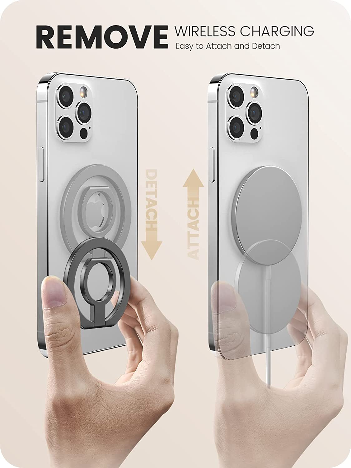 A-Lugei【Removable Wireless Charging】 Magsafe Ring, 【Foldable & Detachable】 Magnetic Cell Phone Ring Holder Finger Kickstand, 【14 Strong Magnets】 Phone Holder for Hand Mag Safe Iphone Ring Holder Grip  A-LuGei   