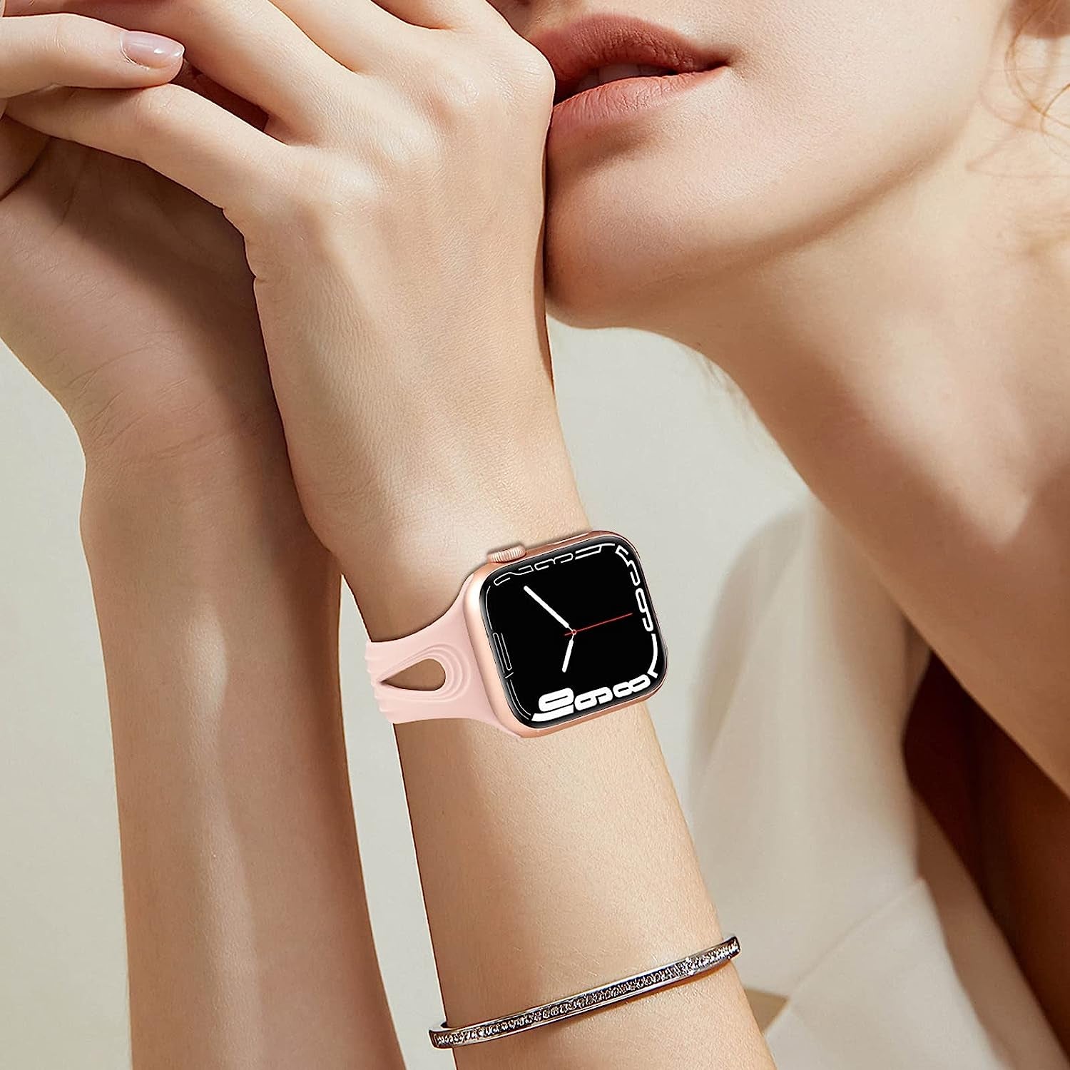 4 Pack Bands Compatible with Apple Watch Band 40Mm 38Mm 41Mm 42Mm 44Mm 45Mm for Women, Slim Thin Narrow Replacement Wristbands Soft Silicone Sport Strap for Iwatch Band Series 8 7 6 5 4 3 2 1 SE  Hehighti   