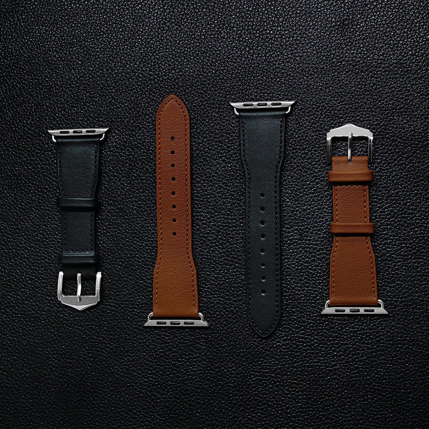 Genuine Leather Watch Bands Compatible with Apple Watch 38Mm 40Mm 41Mm for Men Women Straps Wristband for Iwatch SE & Series 7 6 5 4 3 2 1 Black Band+Silver Adapter  N-Hocezyg   