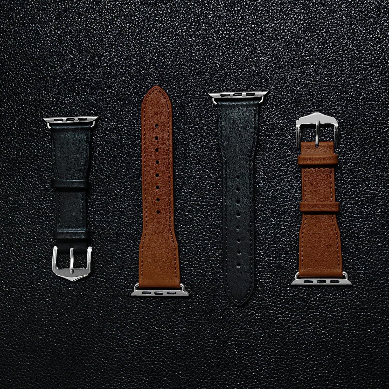 Genuine Leather Watch Bands Compatible with Apple Watch 38Mm 40Mm 41Mm for Men Women Straps Wristband for Iwatch SE & Series 7 6 5 4 3 2 1 Black Band+Silver Adapter  N-Hocezyg   