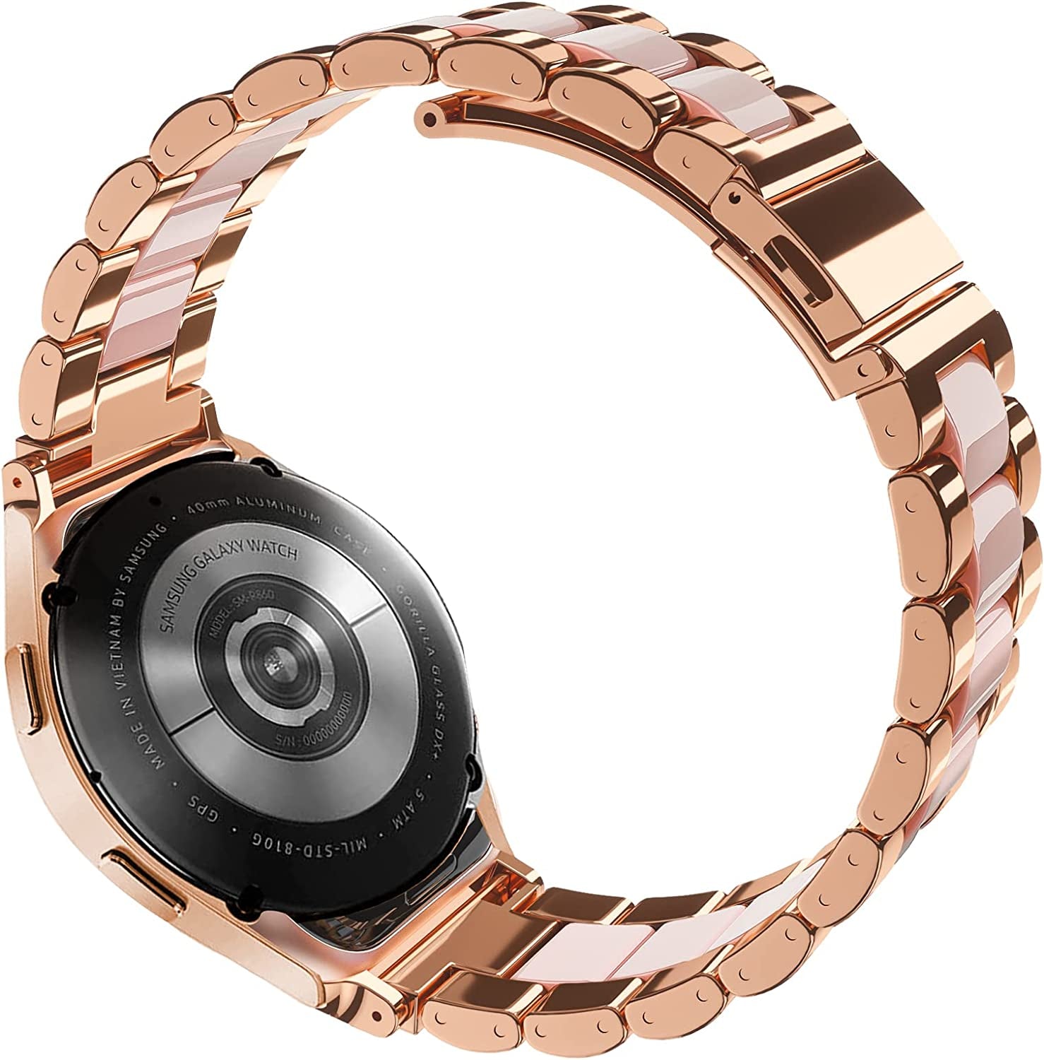 Oribox 20Mm Watch Bands Compatible for Watch Bands, Samsung Galaxy Watch Resin Pink Metal Wristband  ORIbox   