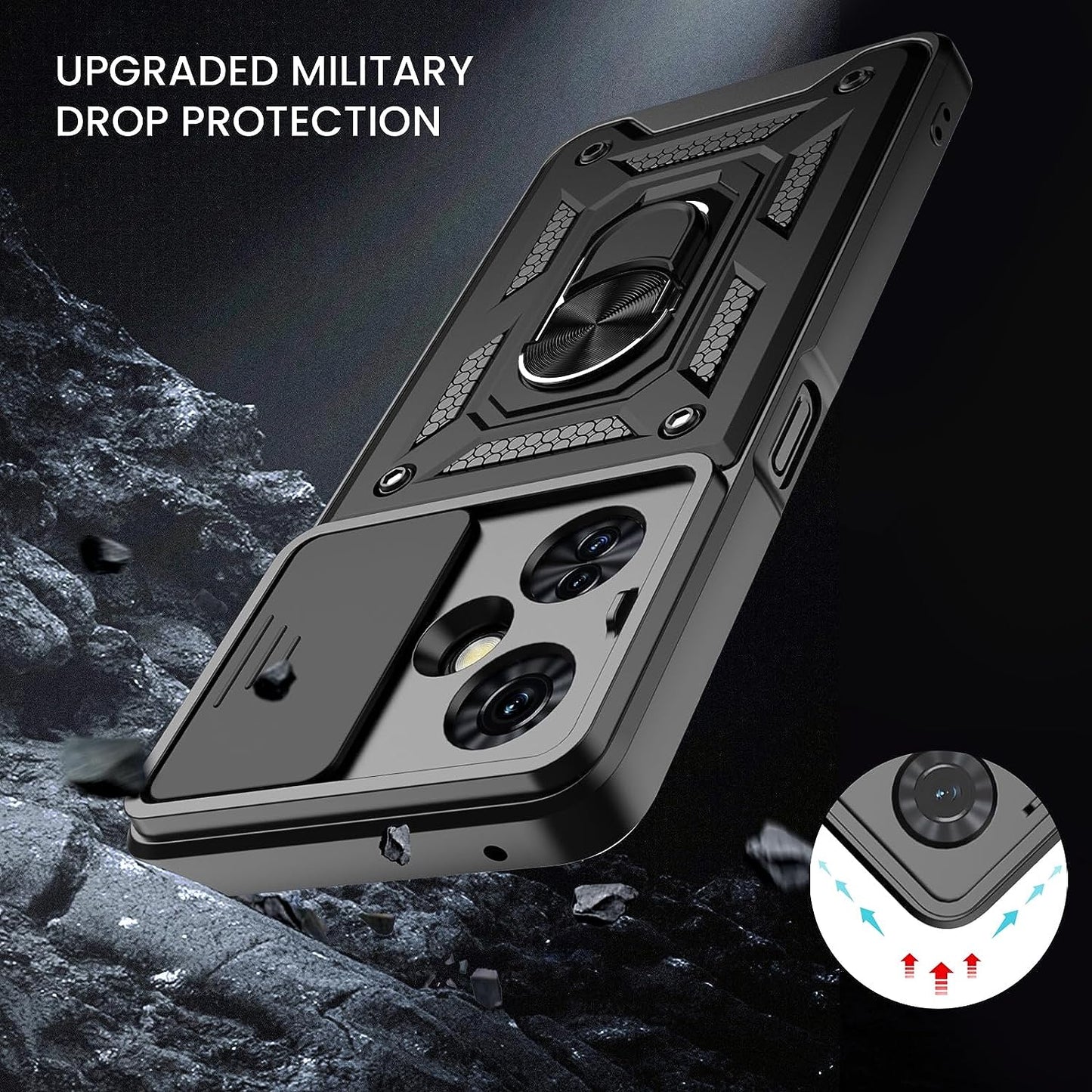 Dretal for Oneplus Nord N30 5G Case, with Stand Kickstand Ring and Camera Cover with Tempered Glass Screen Protector, Military Grade Shockproof Protective Cover for Oneplus N30 5G (Black)  Dretal   