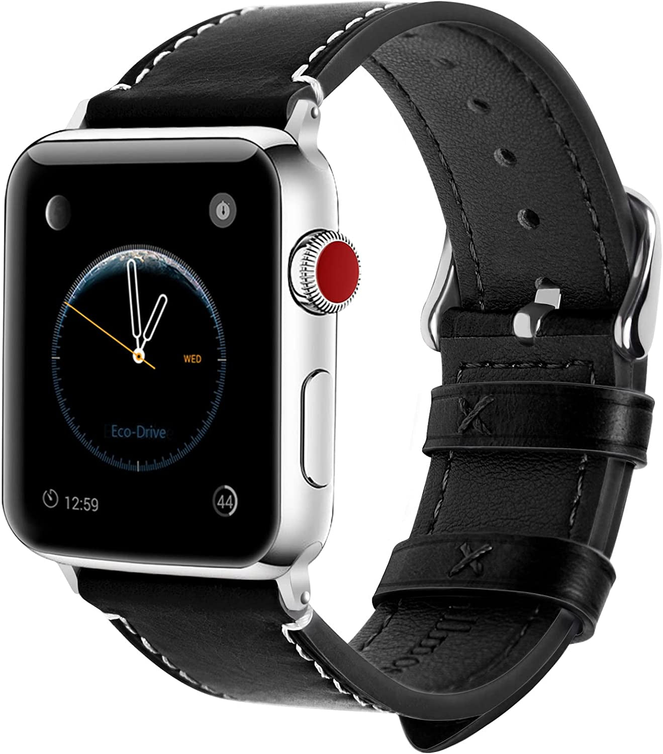 Fullmosa Compatible Apple Watch Band Leather 42Mm 44Mm 45Mm 38Mm 41Mm 40Mm for Iwatch Se/Se2/Series 8/7/6/5/4/3/2/1/Ultra 49Mm,42Mm/44Mm/45Mm White + Silver Buckle  Fullmosa Black + silver buckle 42mm/44mm/45mm/49mm 