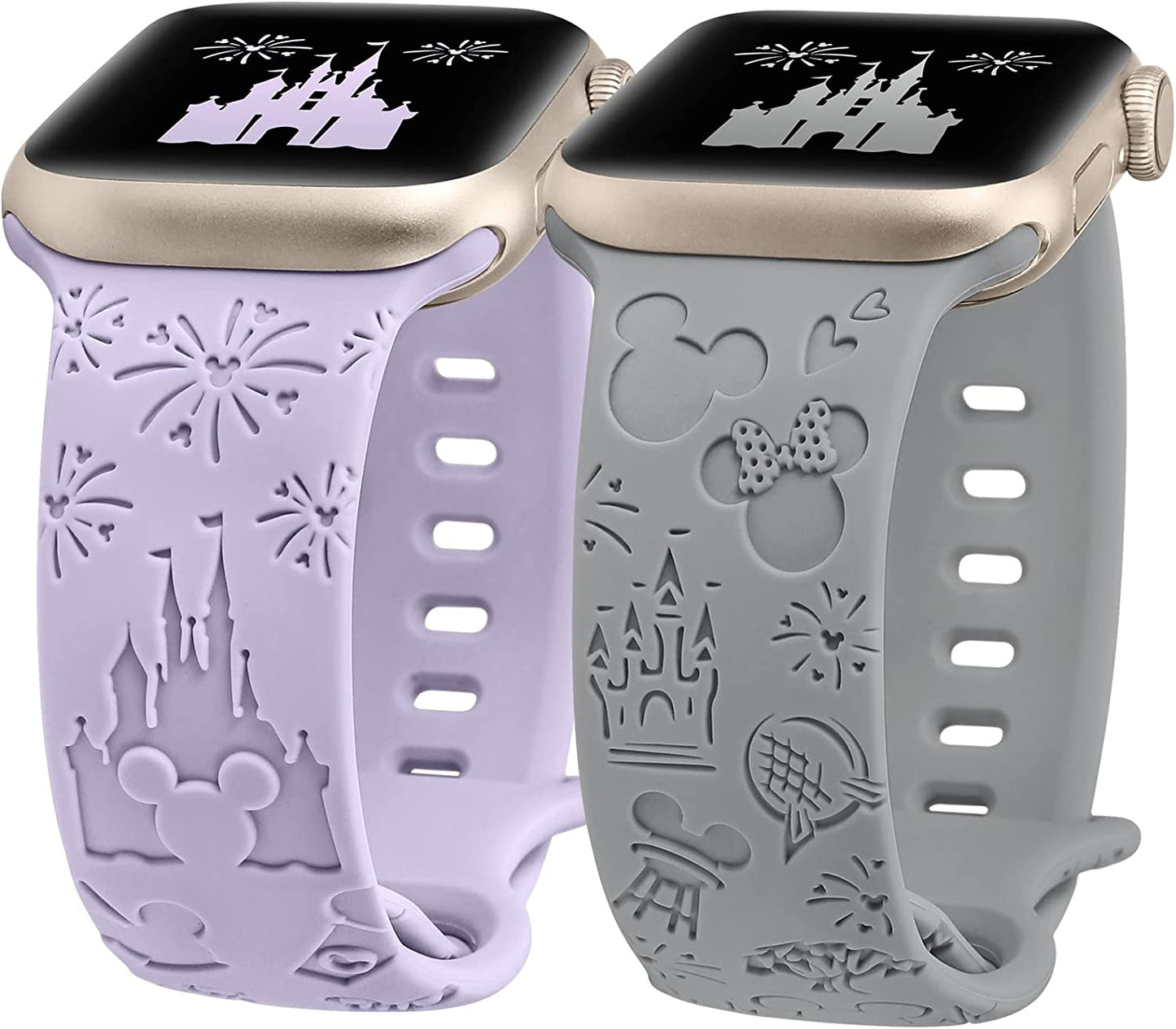 Girovo 2 Packs Cartoon Engraved Bands Compatible with Apple Watch Bands 38Mm 40Mm 41Mm 44Mm 45Mm 42Mm 49Mm Women, Cute Anime Designer Soft Silicone Strap for Iwatch Series 8/7/6/5/4/3/2/1/Se/Ultra  Girovo Lavender & Grey 42/44/45/49mm 