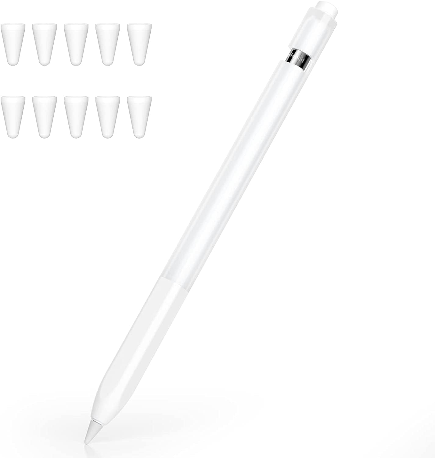 Joosko Compatible with Apple Pencil 1St Generation Case, Non-Slip Silicone Case, [With 10 Silicone Nib Sleeves] for Apple Pencil 1St Generation. (Pink)  JOOSKO White  