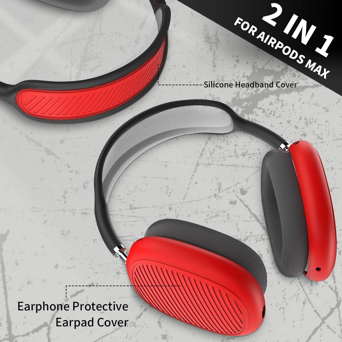 [2 Sets] Case for Airpods Max Ear Cups Cover & Headband Cover, Soft Silicone Anti-Scratch/Dust-Proof Earphone Earpad Cover & Headband Cushion for Apple Airpods Max - Airpods Max Accessories (Red)  WQNIDE   