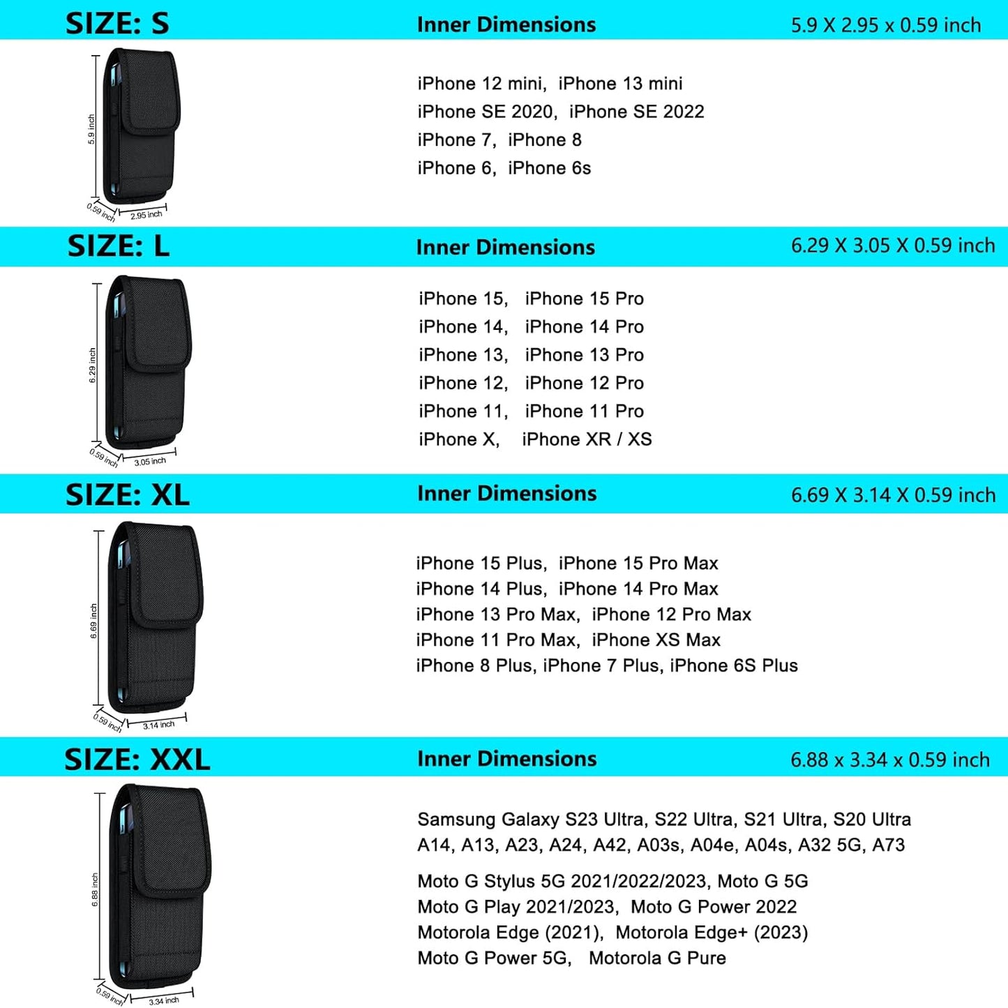 Ykooe Cell Phone Pouch Nylon Belt Holster Case Compatible with Iphone 15, 15 Pro, 14 Pro, 14, 12, 12 Pro, 11, 11 Pro, 13, 13 Pro, XR, Samsung Galaxy S20 S21 S22 S23 S10 S9, Black – L  ykooe   