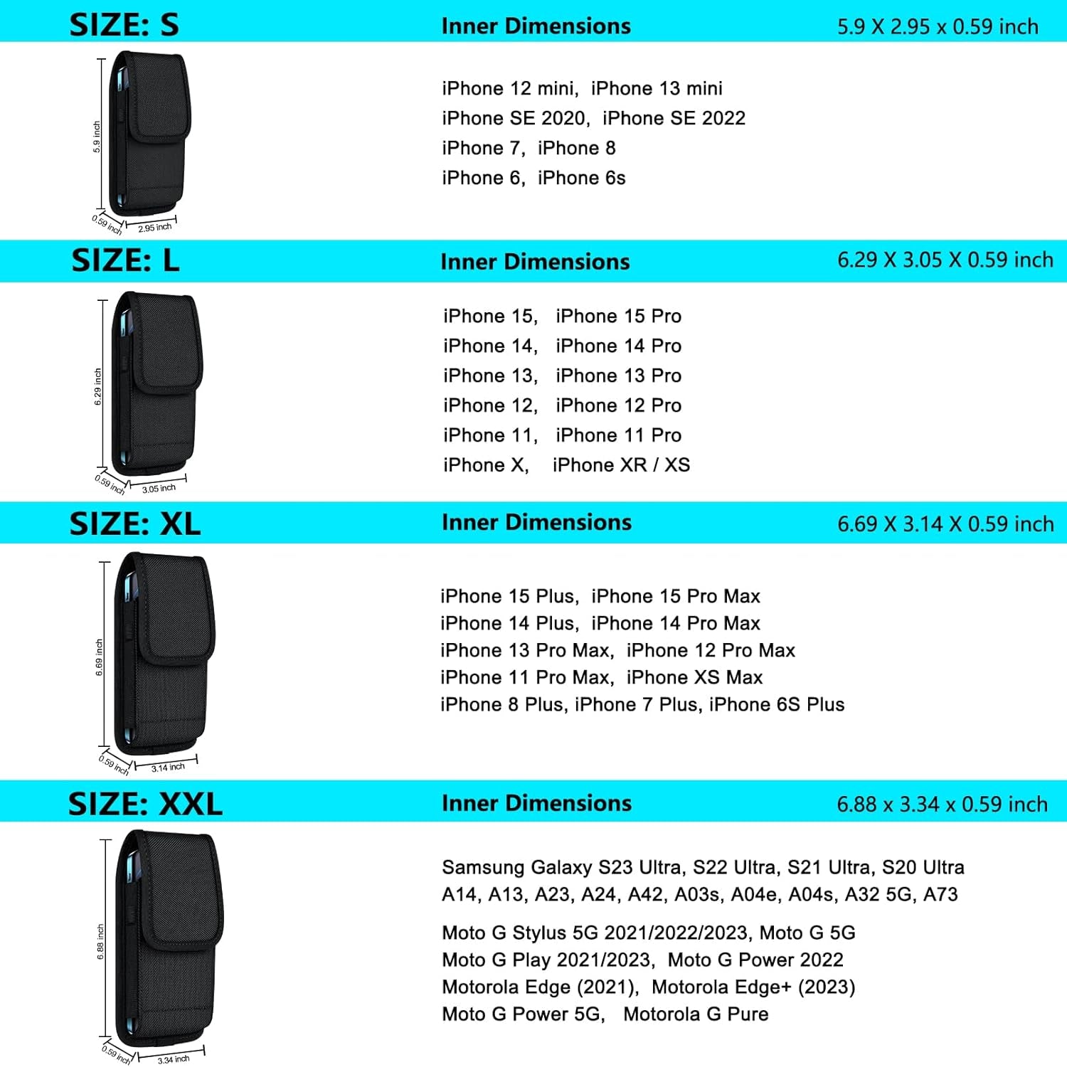 Ykooe Cell Phone Pouch Nylon Belt Holster Case Compatible with Iphone 15, 15 Pro, 14 Pro, 14, 12, 12 Pro, 11, 11 Pro, 13, 13 Pro, XR, Samsung Galaxy S20 S21 S22 S23 S10 S9, Black – L  ykooe   