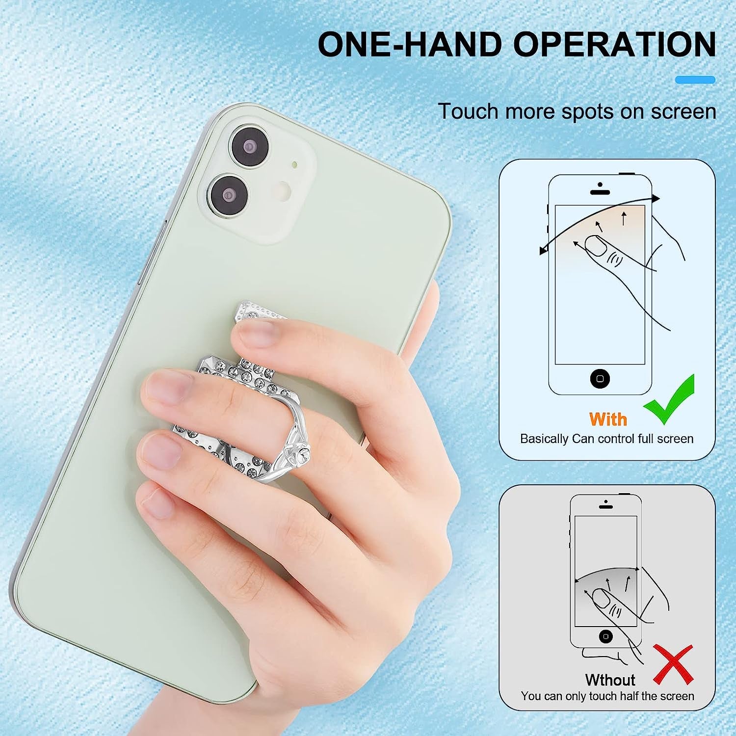 Cell Phone Ring Stand Holder Grip, 360° Cell Phone Ring Holder Stand Finger Kickstand, Cell Phone Ring Grip Holder for Back of Phone, Cell Phone Ring Grip Stand Silver Black Rose Gold  Mheijo   