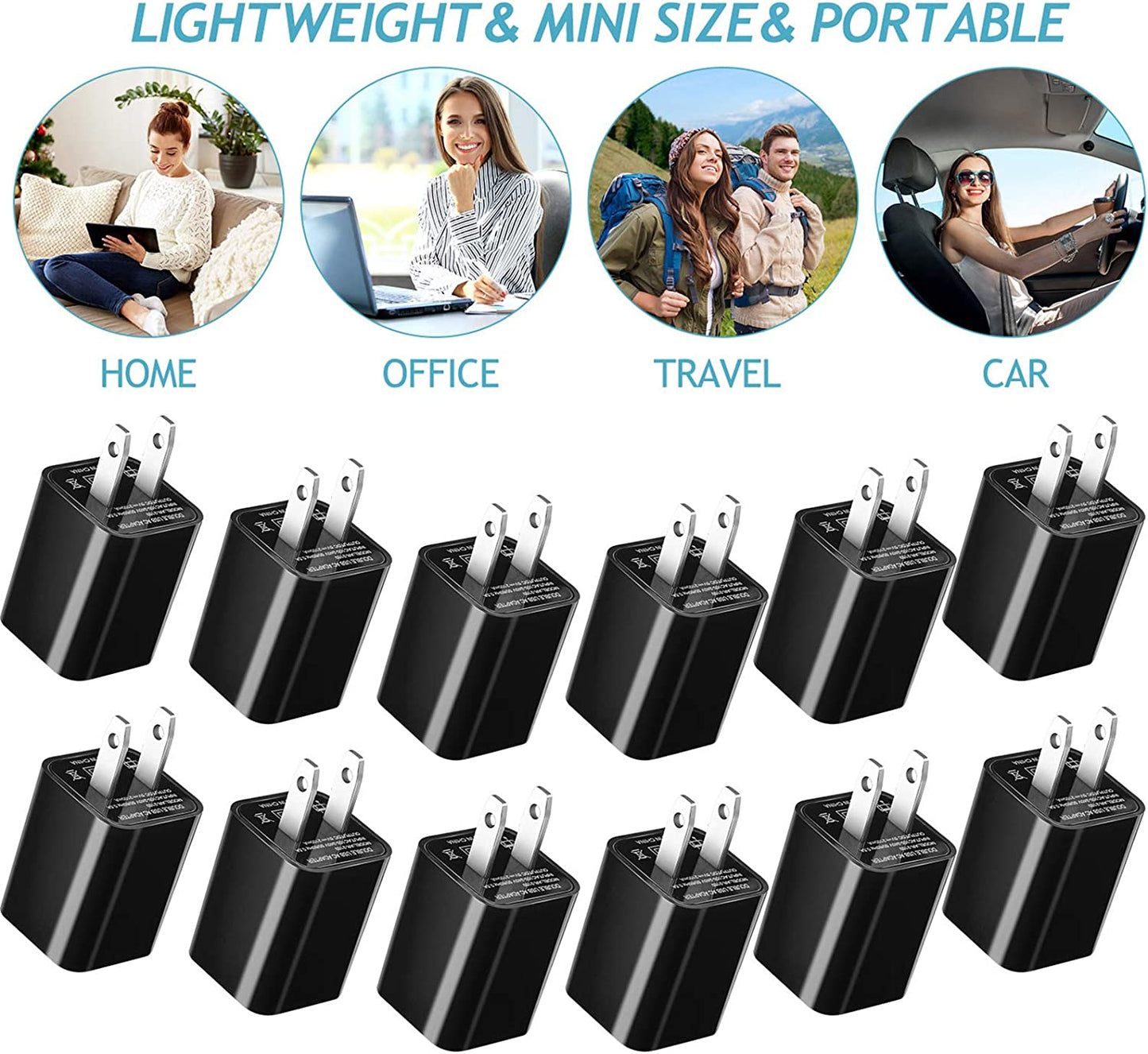 12 Pieces USB Wall Plugs USB Charger Blocks Charging Blocks for Wall Outlet 2.1A Dual Port USB Wall Plug Fast Charging for Most Smartphones and Tablets (Black)  Zhanmai   