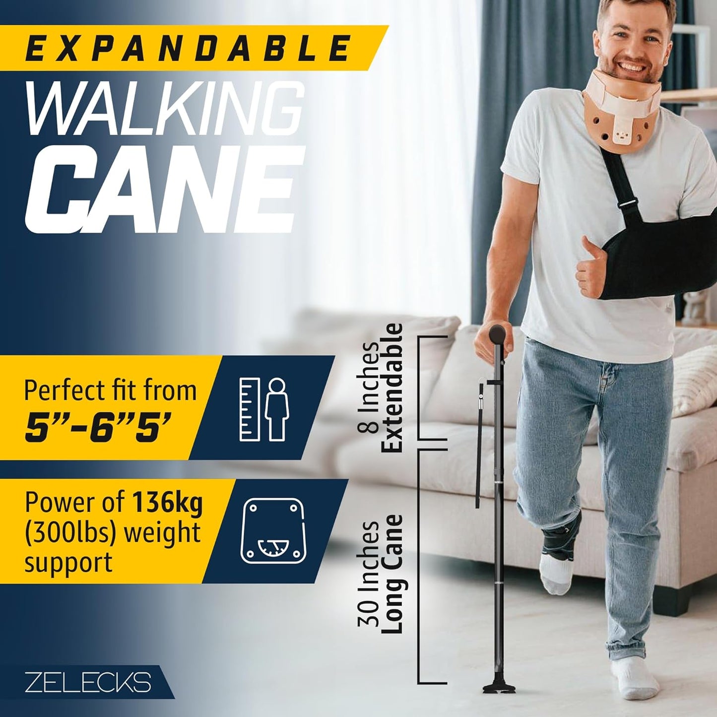 ZELECKS Walking Cane for Women & Men - Self Standing Adjustable Folding Cane with T Handle and 360 Pivot Base - Lightweight Foldable Walking Stick for Seniors - Collapsible Cane for Walking  ZELECKS   