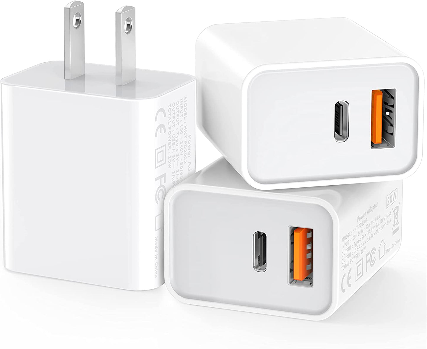 [3 Pack] USB-C Wall Charger, 20W Durable Dual Port QC+PD 3.0 Power Adapter, Double Fast Plug Charging Block for Iphone 14/14 Pro/14 Pro Max/14 Plus/13/12/11, XS/XR/X, Watch Series 8/7 Cube(White)  CSODINCE   