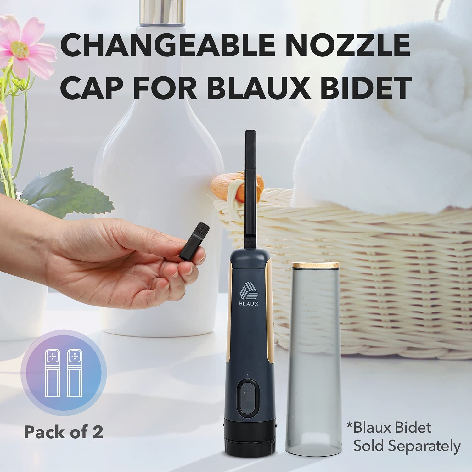 BLAUX Bidet Replacement Nozzle - Portable Bidet Sprayer Head | 180° Adjustable Hand Held Bidet Nozzle | 2 Pack of Travel Bidet Portable Replacement Heads | Designed for Blaux Bidet Toilet Sprayer  BLAUX   