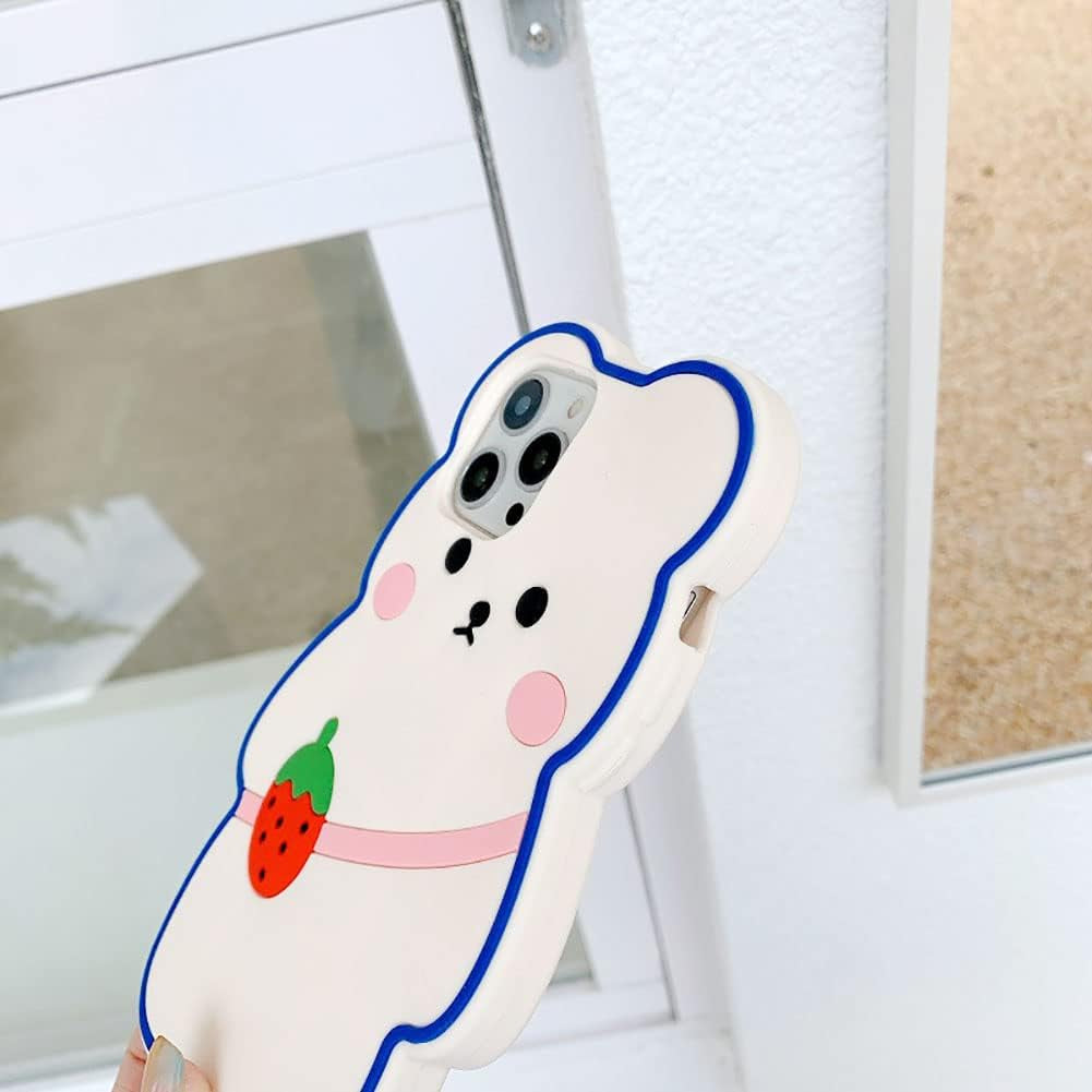 Yatchen Kawaii Phone Cases Apply to Iphone 12 Mini,Cute Cartoon Bear Phone Case with Keychain Strawberry Bear Phone Case 3D Iphone 12 Mini Case Soft Silicone Shockproof Cover for Women Girls  Yatchen   