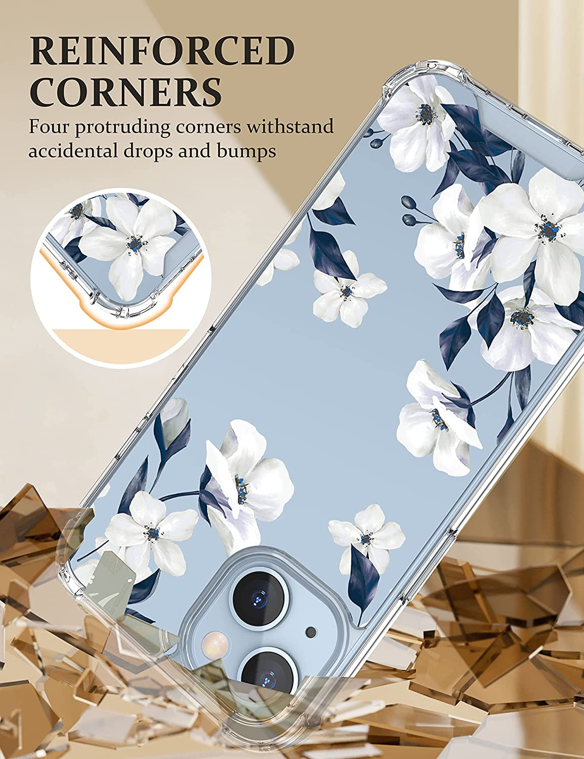 Cutebe [3 in 1 Crystal Phone Case for Iphone 13(2021)/Iphone 14(2022) 6.1", Cute Protective Cover with 9H Temper Glass Screen Protector + HD Temper Camera Lens Protector for Women, Girls  Cutebe   