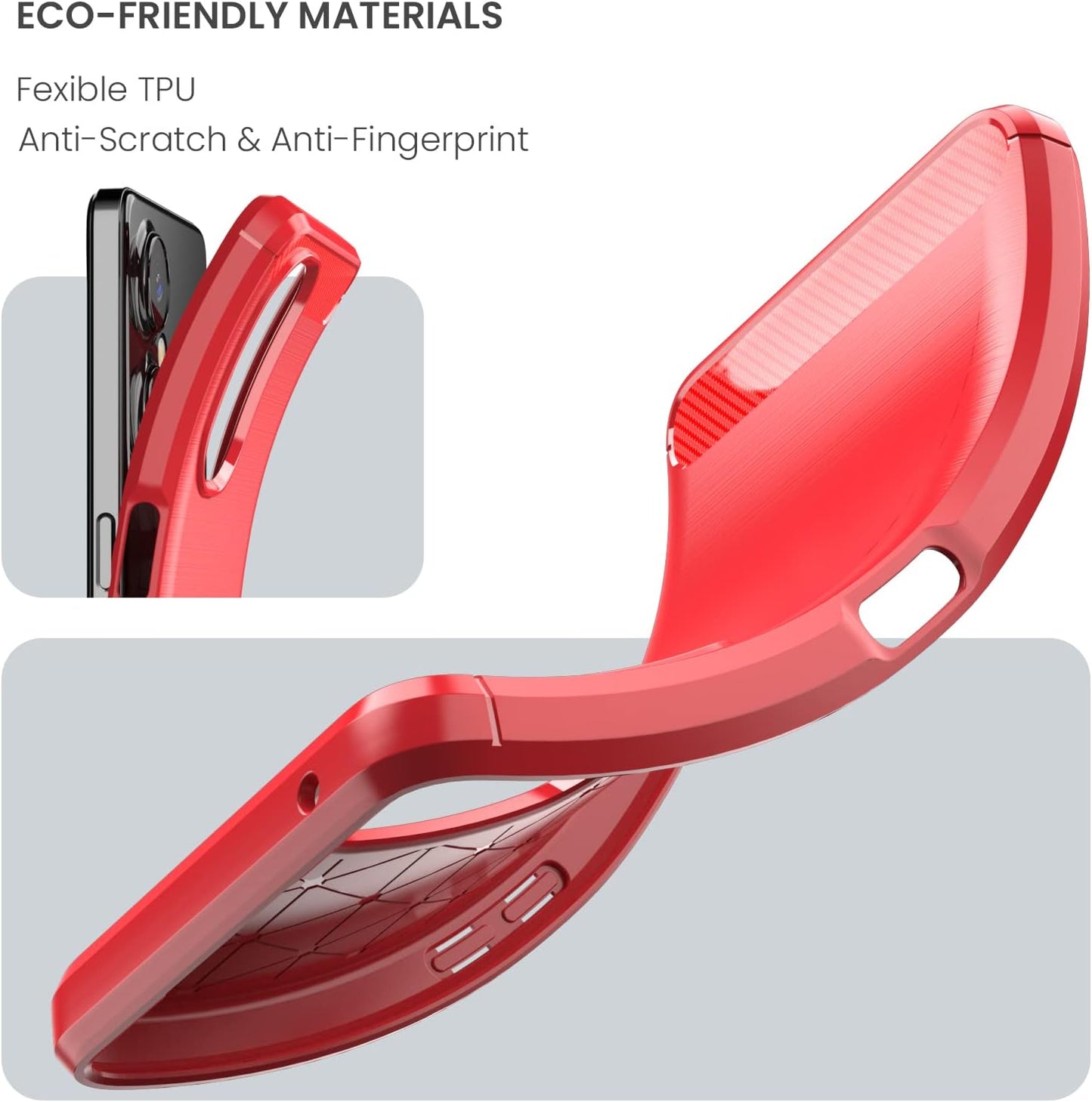 Dretal for Oneplus Nord N30 5G Case with Tempered Glass Screen Protector, Shock-Absorption Brushed Flexible Soft TPU Carbon Fiber Protective Cover for Oneplus Nord N30 5G (Ls-Red)  Dretal   