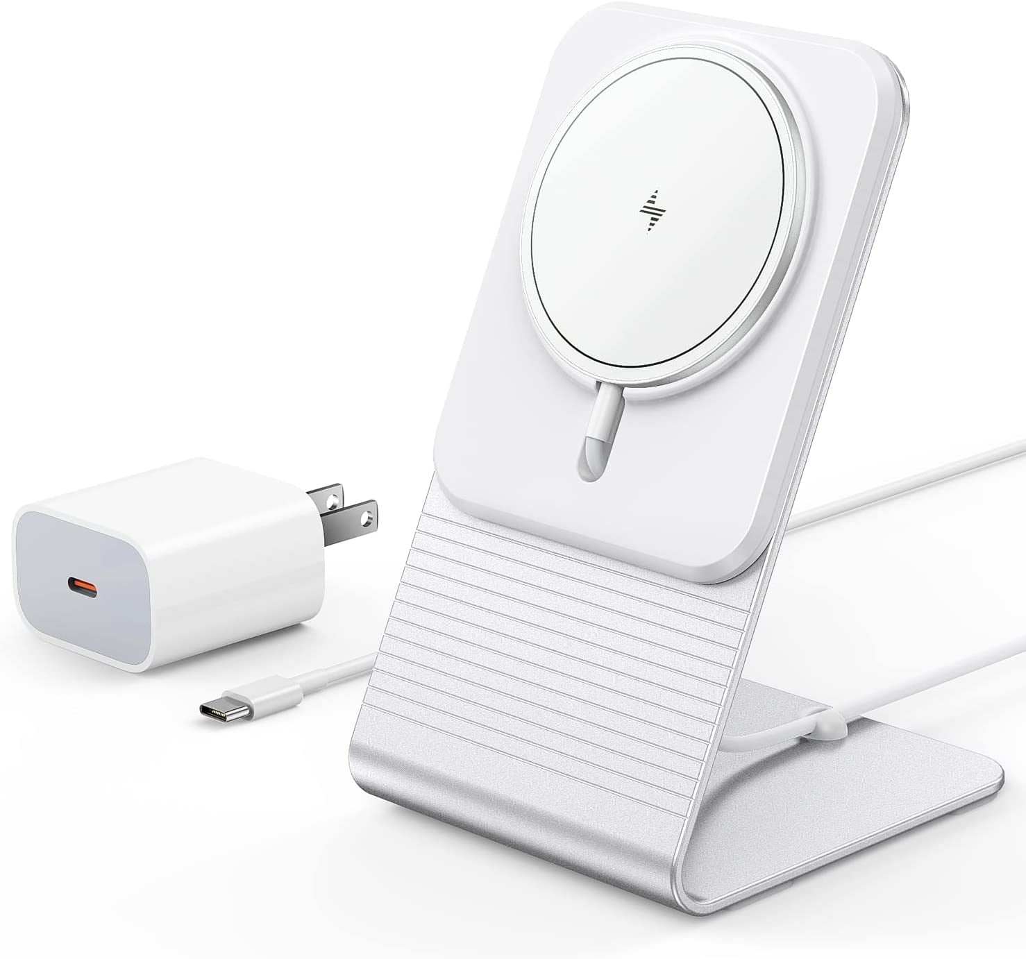 Magnetic Wireless Charger, Mag-Safe Charger Stand with 20W USB C PD Adapter, Mag-Safe Charging Station Compatible with Iphone 14/13/12 Series, Fast Wireless Charging Pad with Phone Stand  W105   