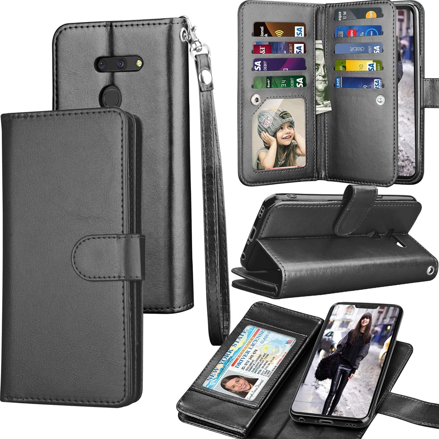 Tekcoo Wallet Case for LG G8 / LG G8 Thinq 2019, Luxury ID Cash Credit Card Slots Holder PU Leather Carrying Purse Folio Flip Cover Cases [Detachable Magnetic Hard Case] Kickstand Strap [Rose Gold]  Tekcoo W-Black  