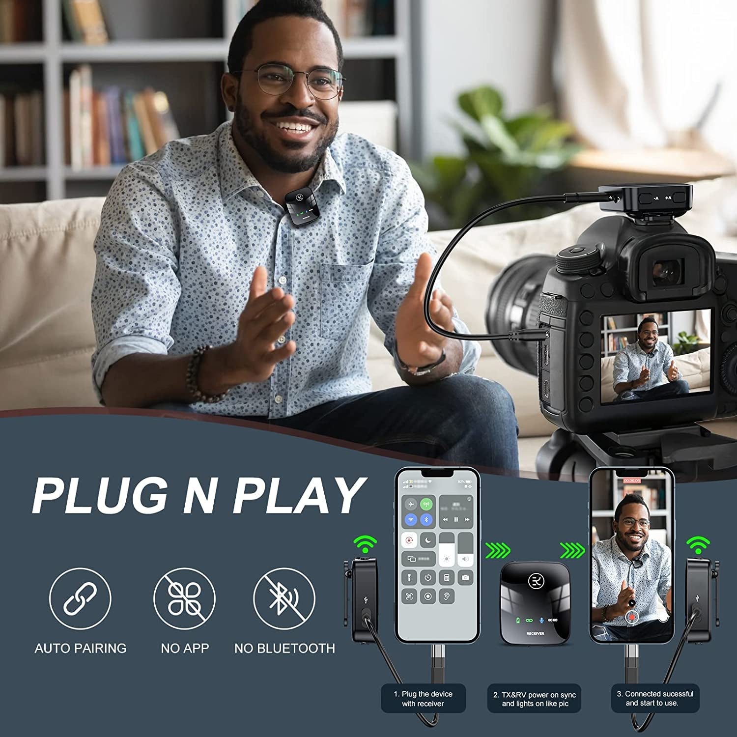 Betim Wireless Microphone, Lavalier Microphones Mini Mic with Transmitter and Receiver Real-Time Monitoring for Vlogging,Podcast,Video,Recording,Phones,Camcorders (One Channel)  BeTIM   