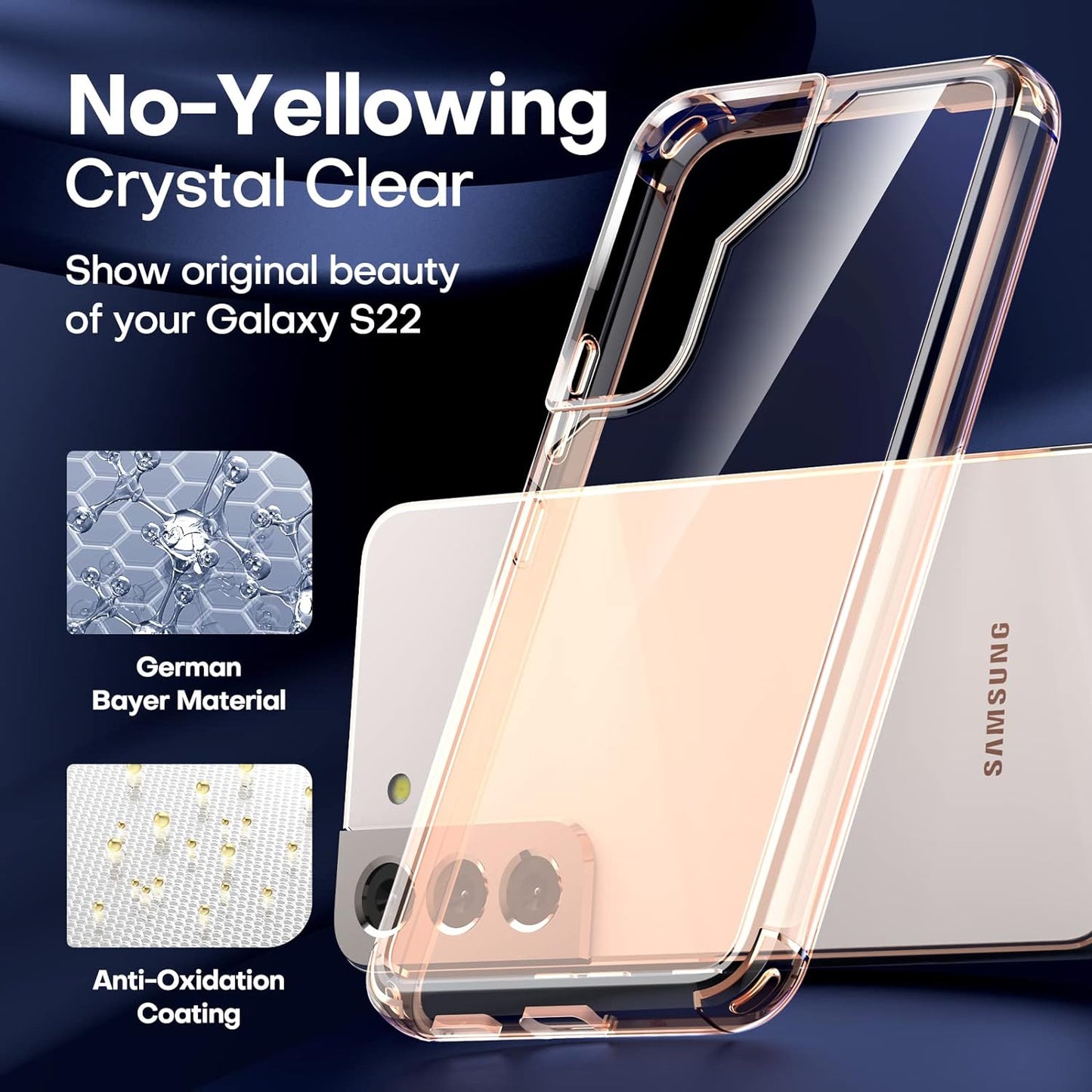 TAURI [5 in 1] Shockproof Designed for Samsung Galaxy S22 Case 5G 6.1 Inch, with 2 Pack Tempered Glass Screen Protector + 2 Pack Camera Lens Protector [Military Grade Protection] Slim Thin Cover  TAURI   