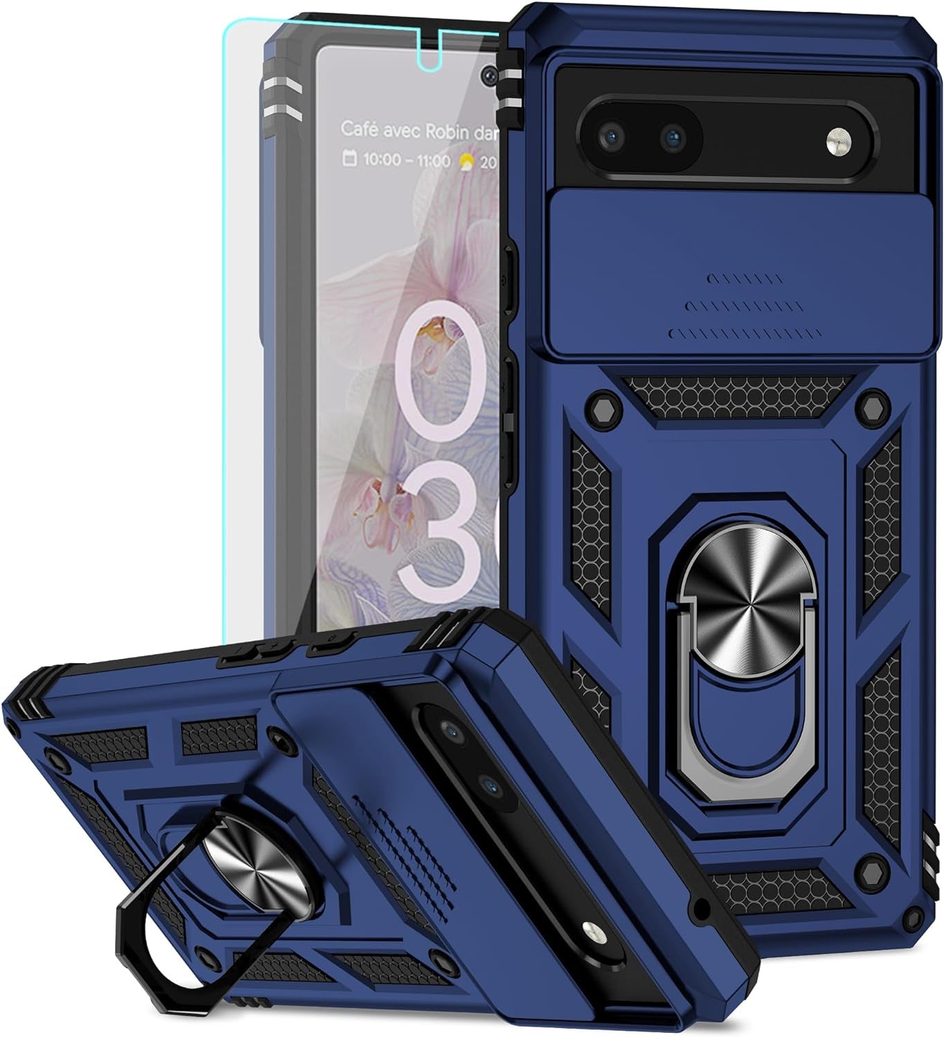 For Pixel 6A Case,Google Pixel 6A Phone Case,With Screen Protectors and Camera Cover,[Military Grade] 16Ft.Drop Tested Cover with Magnetic Kickstand Protective Case for Google Pixel 6A, Blue  SKTGSLAMY   