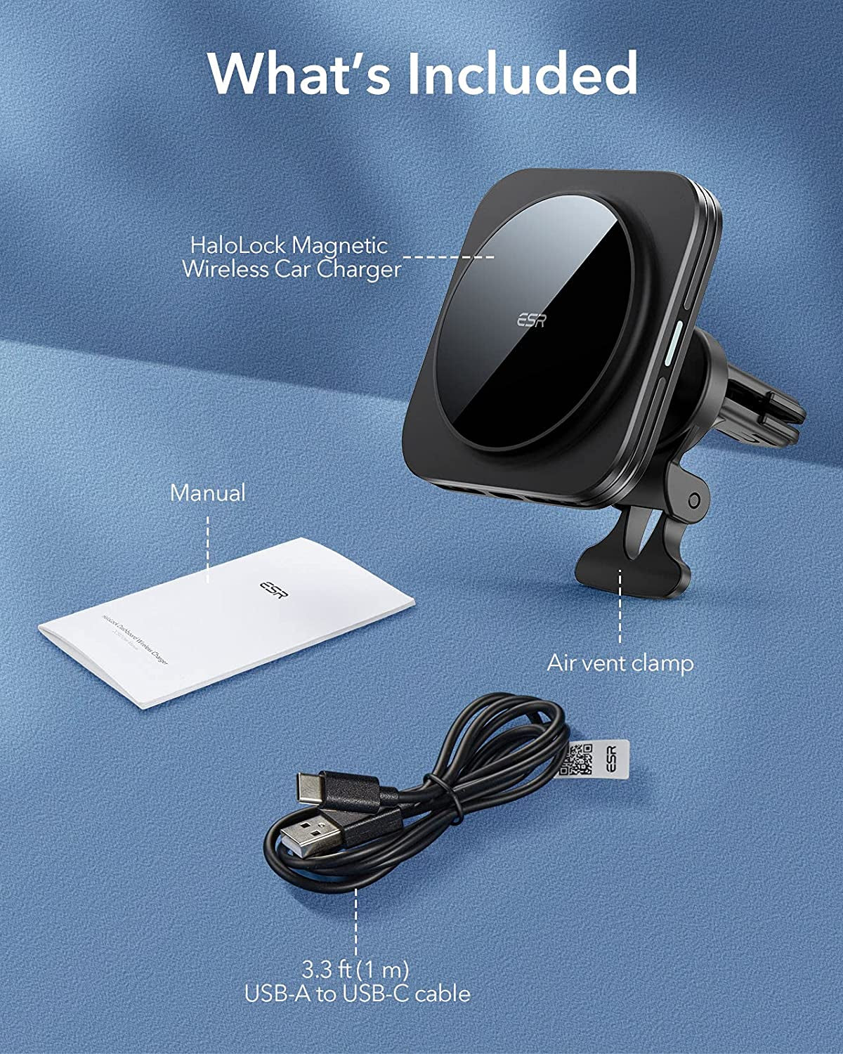 ESR Magnetic Wireless Car Mount Charger (Halolock), Compatible with Magsafe Car Charger, Air Vent Car Phone Holder for Iphone 14/13/12 Series, Car Accessories, Fast Charging, Strong Magnets, Black  Electronic Silk Road Corp   