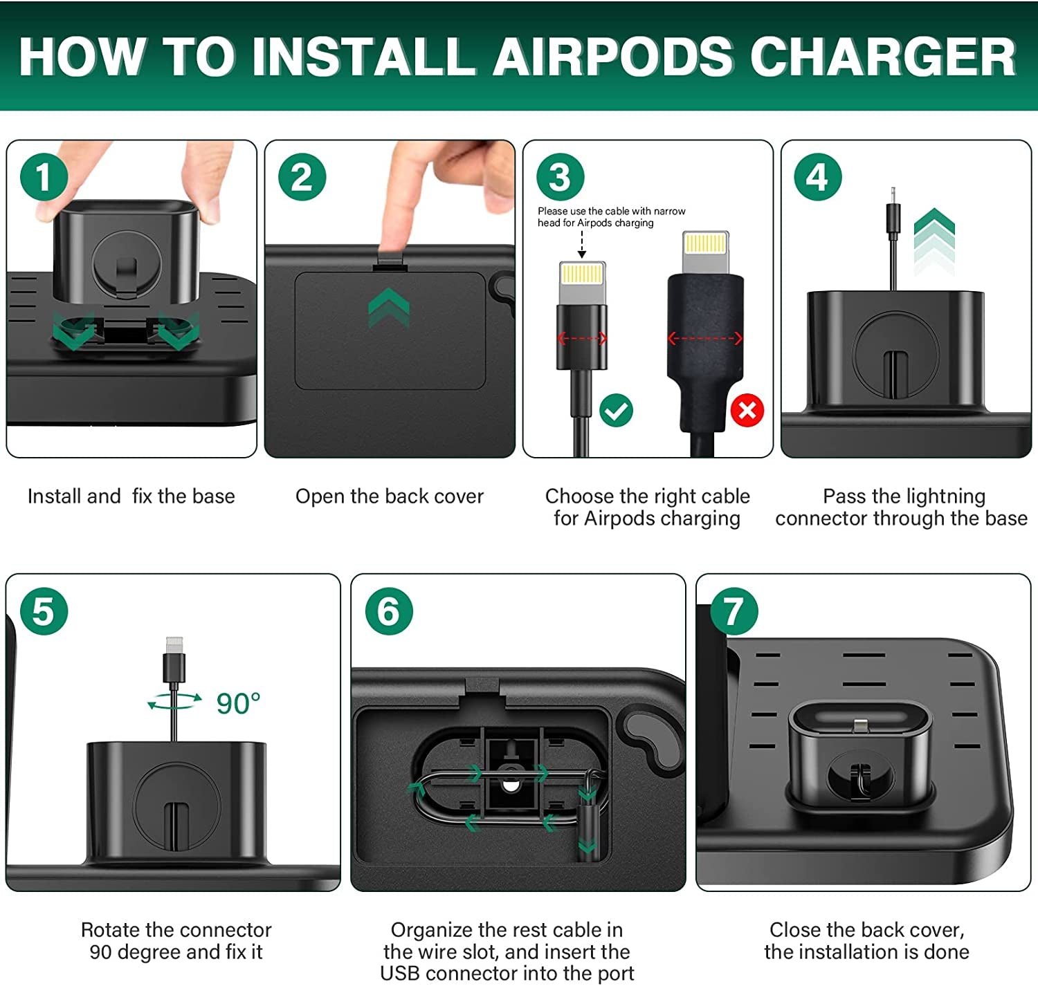 Seenda Wireless Charging Station for Multiple Devices - 6 in 1 USB Charging Dock Built-In AC Adapter with 10W Max Wireless Charger Stand and 5 USB Ports for Iphone, Ipad, Android, Apple Watch, Airpods  seenda charging   