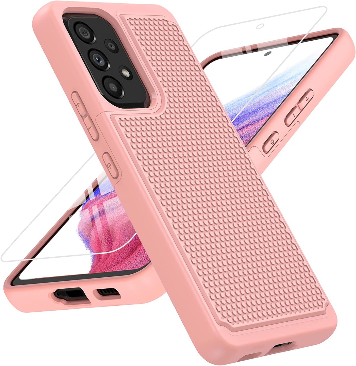 BNIUT for Samsung Galaxy A53 5G (Samsung A53 5G UW) Case: Dual Layer Protective Heavy Duty Cell Phone Cover Shockproof Rugged with Non Slip Textured Back - Military Protection - 6.5Inch (Navy Blue)  binghexin Cute Pink  
