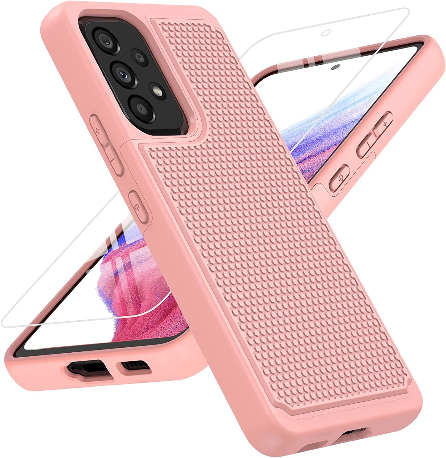 BNIUT for Samsung Galaxy A53 5G (Samsung A53 5G UW) Case: Dual Layer Protective Heavy Duty Cell Phone Cover Shockproof Rugged with Non Slip Textured Back - Military Protection - 6.5Inch (Navy Blue)  binghexin Cute Pink  
