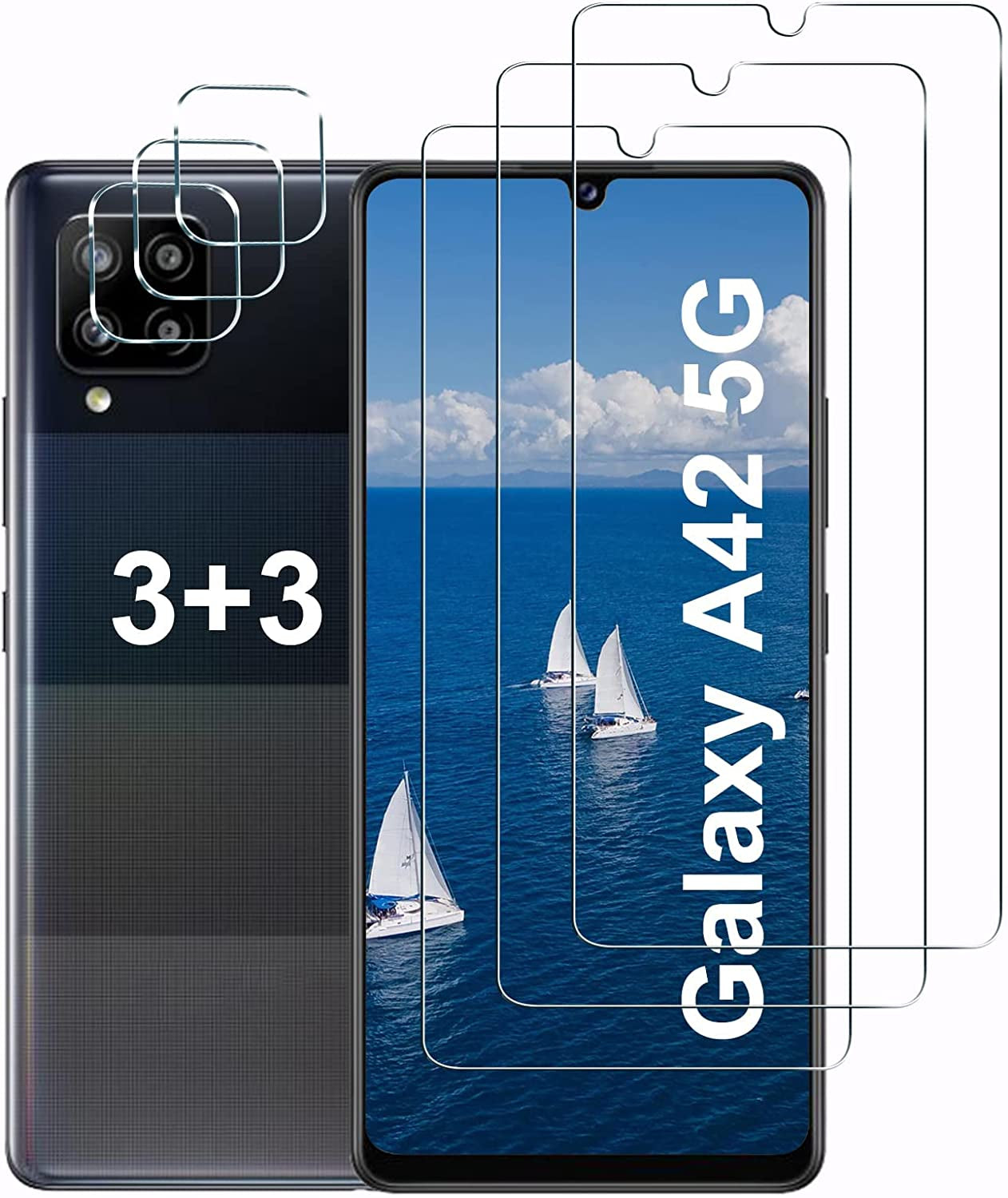 [3+3 Pack] Galaxy A14 Screen Protector with Camera Lens Protector, HD Tempered Glass Film, 9H Hardness, anti Scratch, Easy Installation, Bubble Free for Samsung Galaxy A14 5G  Corefyco Direct Galaxy A42  