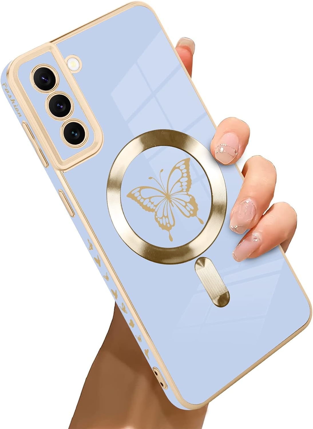 Bonoma for Samsung Galaxy S21 plus Case [Support for Magsafe] Butterfly Pattern Magnetic Plating Screen Protector Luxury Elegant Case Camera Protector Shockproof Protective Corner Back Cover -Blue  Bonoma   