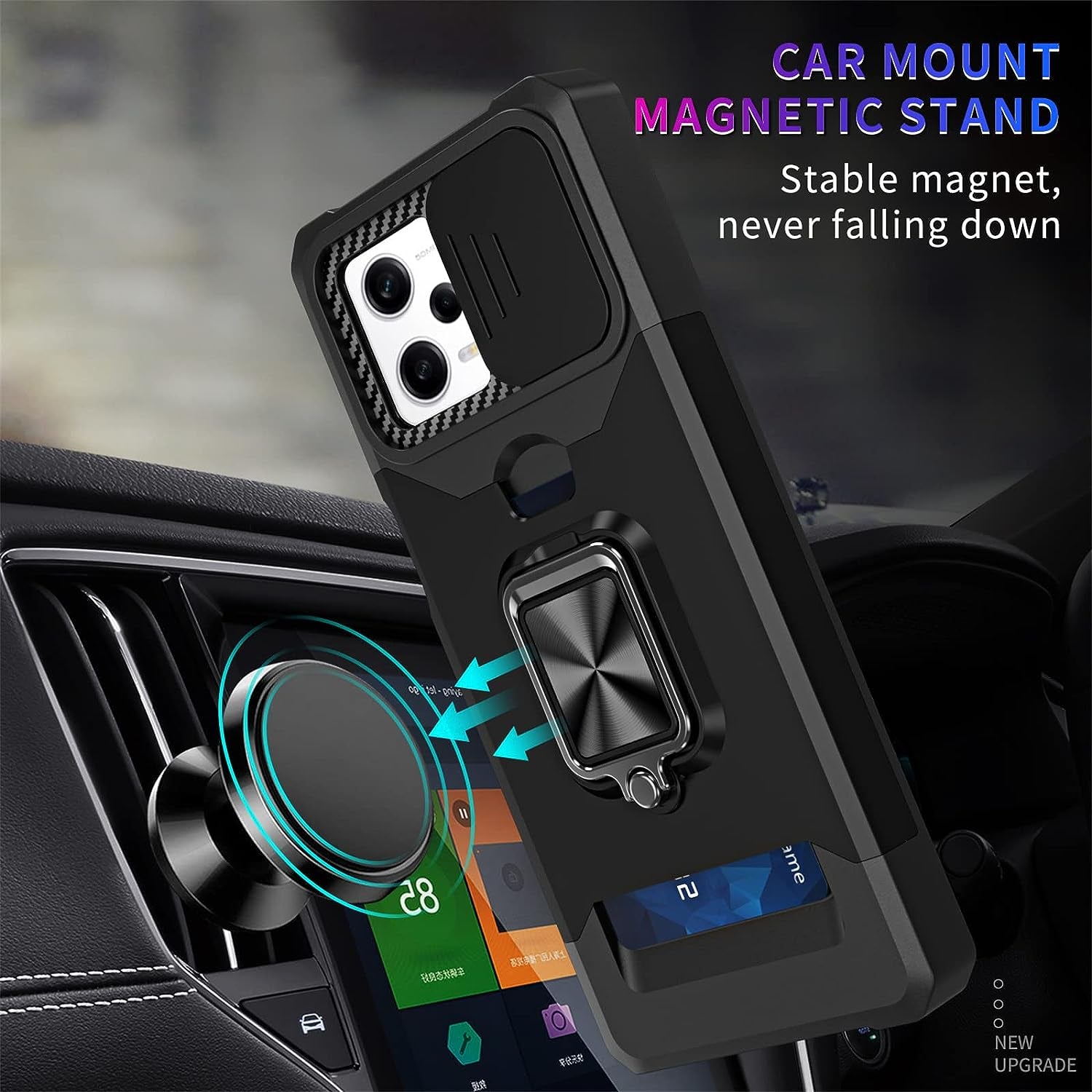 Ysnzaq for Xiaomi Redmi Note 12 Pro Case with Card Holder and Sliding Camera, Military Grade Shockproof Protective Phone Cover for Xiaomi Redmi Note 12 Pro/Poco X5 Pro YHZH Black  Ysnzaq   