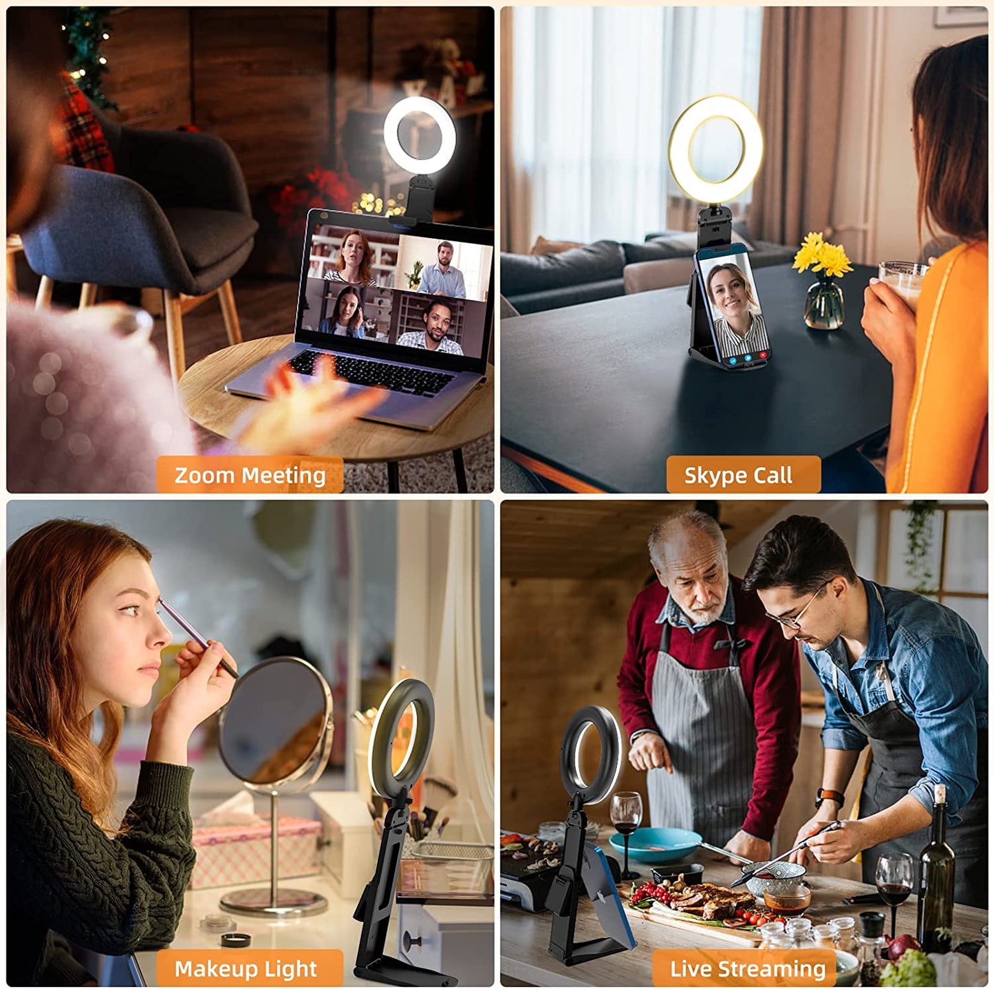 Ring Light for Computer Laptop,Video Conference Lighting Kit for Zoom Meetings,5" Small Led Selfie Light Portable Ring Light with Stand,Cell Phone Holder Desktop Ring Light for Skype Call  Evershop   