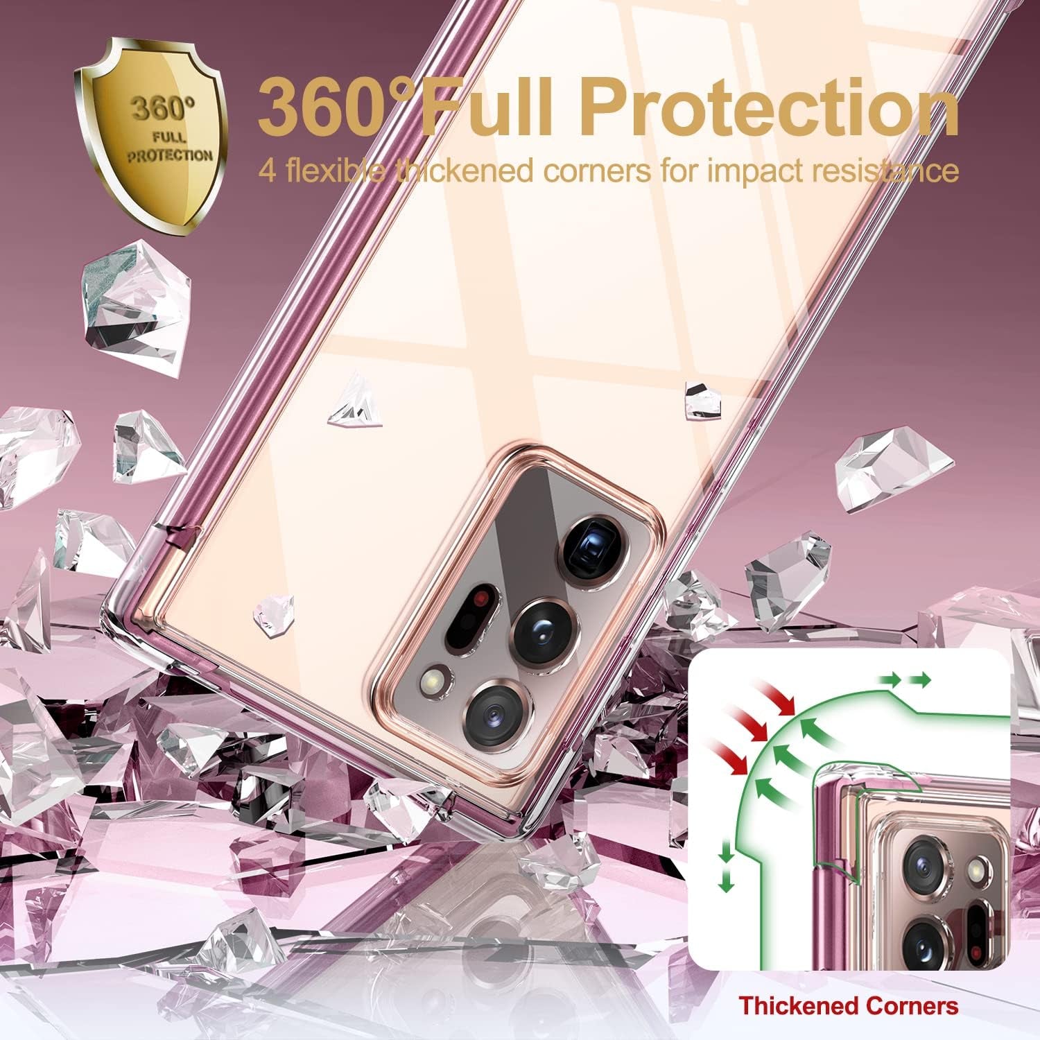 SURITCH Clear Case for Samsung Galaxy Note 20 Ultra (Only) 6.9-Inch, [Built-In Screen Protector] Full Body Protection Bumper Shockproof Rugged Protective Phone Cover for 20 Ultra -(Dark Magenta)  SURITCH   