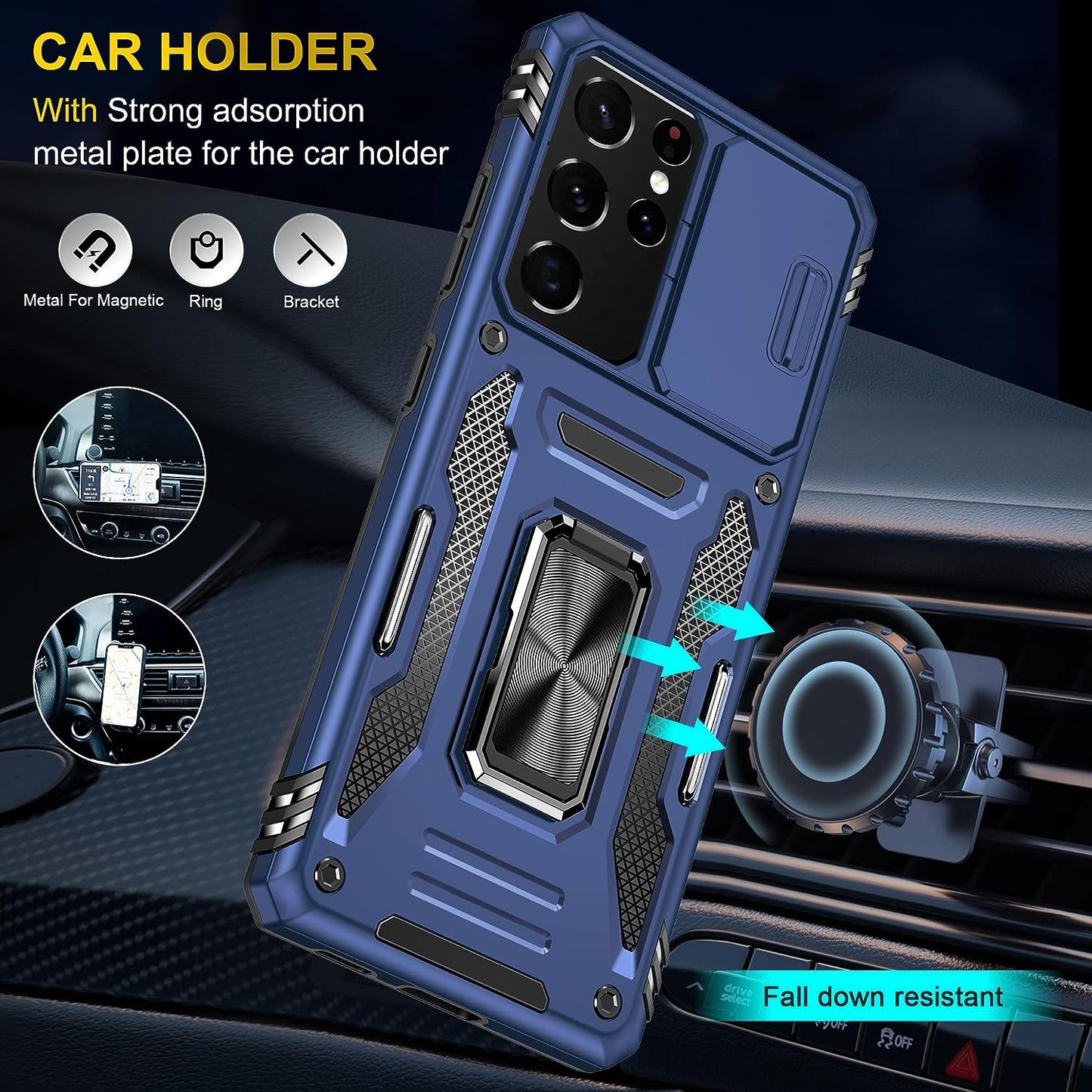 AYMECL Case for S21 Ultra 5G,Galaxys21 Ultra 5G Case with Slide Camera Cover&[2 Packs] Self-Healing Film,360° Rotate Ring Stand Magnetic Cover Case for Samsung Galaxy S21 Ultra 5G 6.8"-Blue  AYMECL   