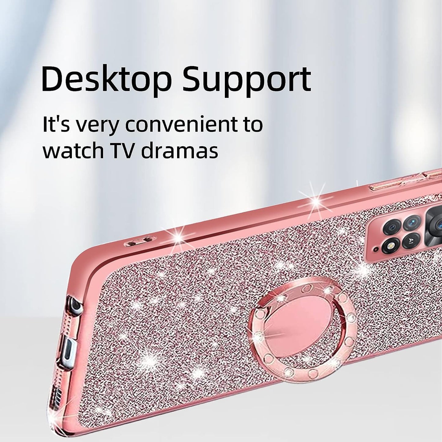 TSAYGFK for Xiaomi Redmi Note 11 Pro 5G Case for Women Glitter Crystal Soft Stylish Clear TPU Luxury Bling Cute Protective Cover with Kickstand Strap for Redmi Note 11 Pro 5G/4G (Glitter Rose)  TSAYGFK   