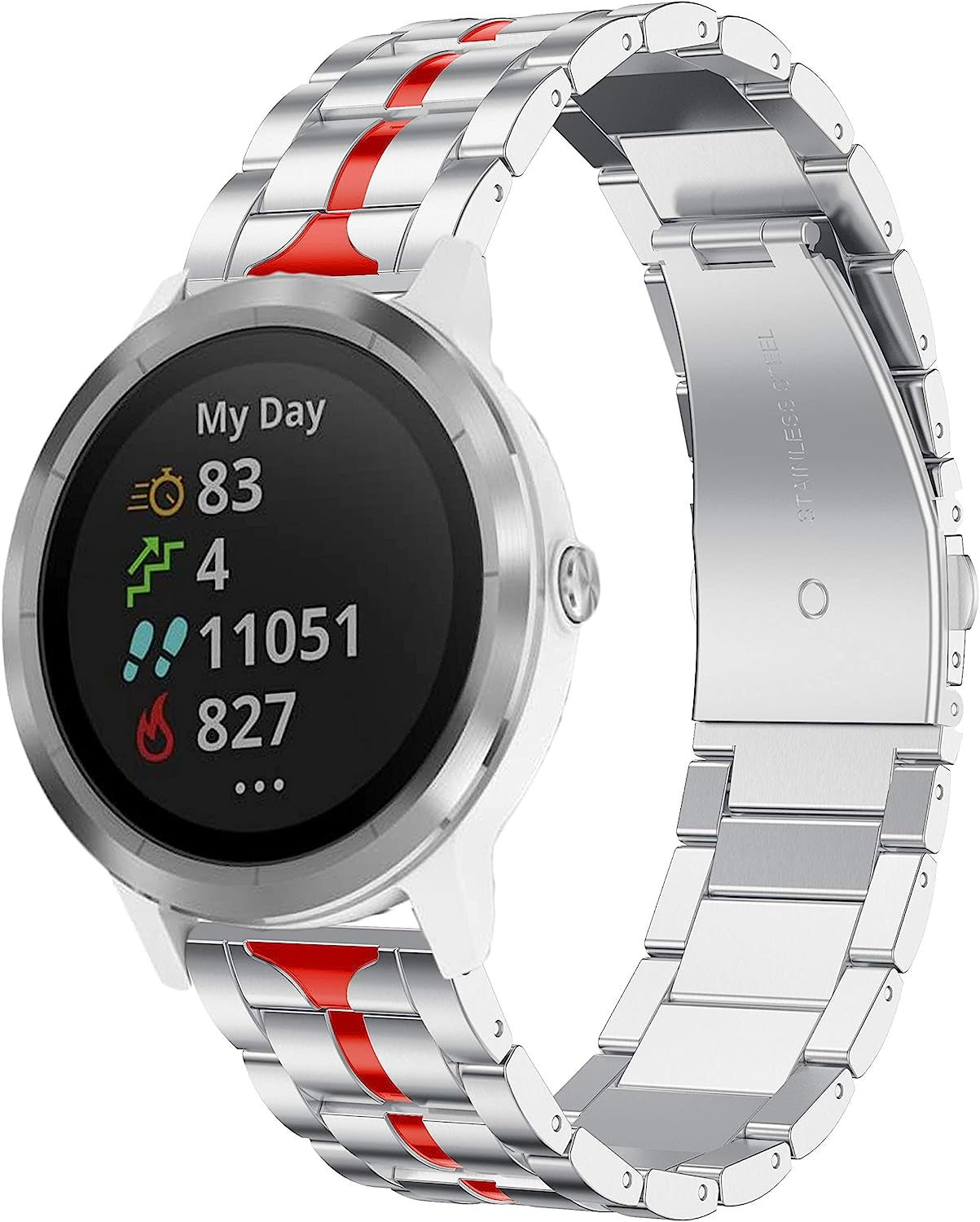 Anrir Compatible for Garmin Vivoactive 3 Band, 20Mm Quick Release Stainless Steel Band for Garmin Forerunner 645/245 Music, Garmin Venu, Garmin Vivomove 3 44Mm, Vivomove Hr/Luxe/Style 42Mm-Black&Red  Anrir Silver&Red  